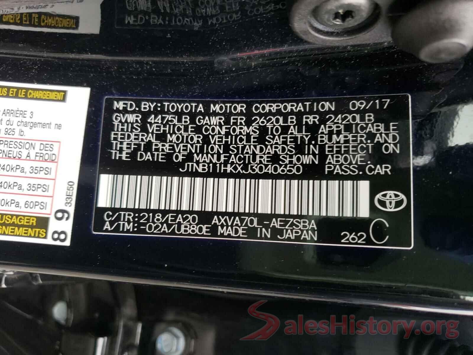 JTNB11HKXJ3040650 2018 TOYOTA CAMRY