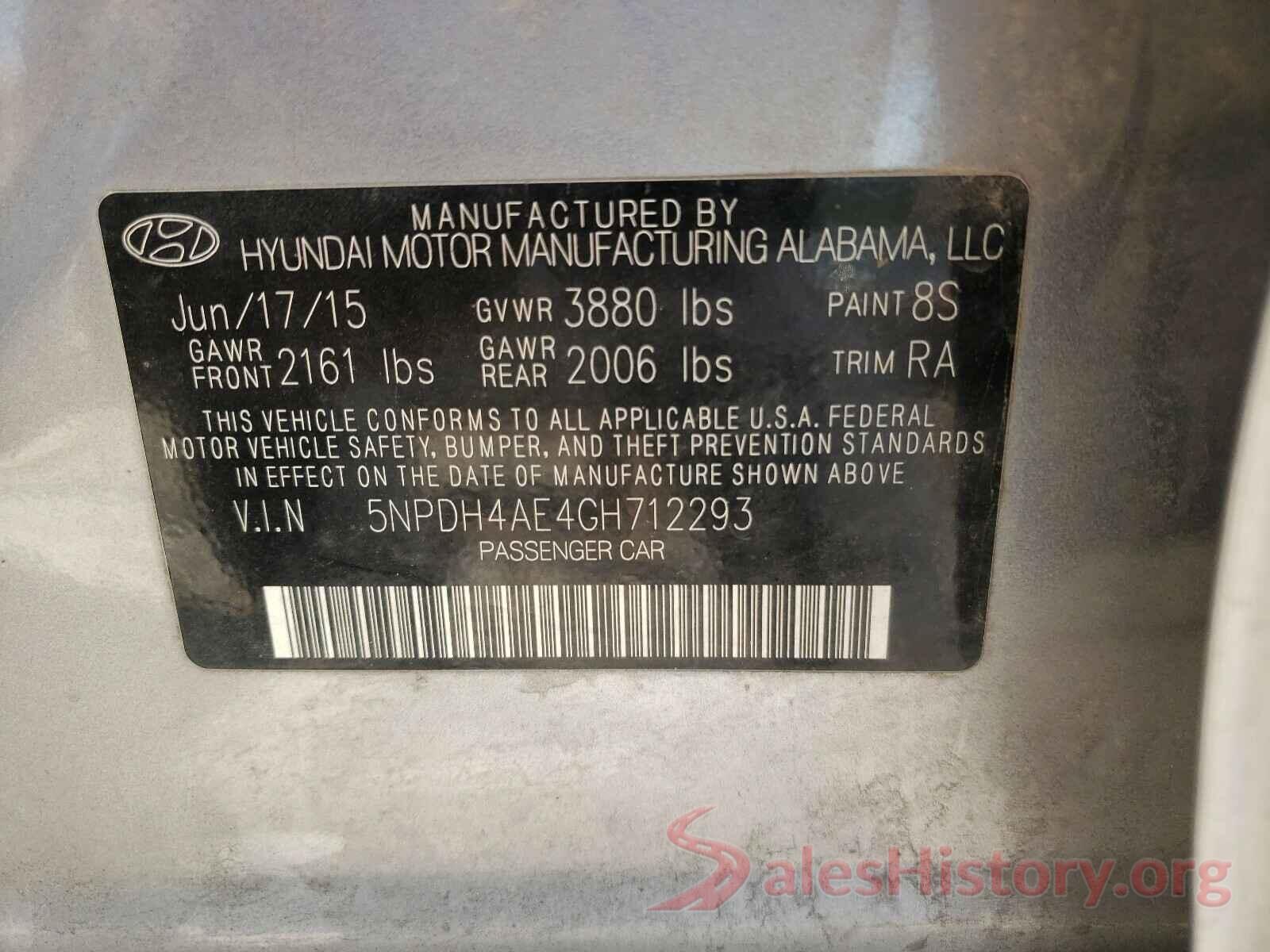 5NPDH4AE4GH712293 2016 HYUNDAI ELANTRA