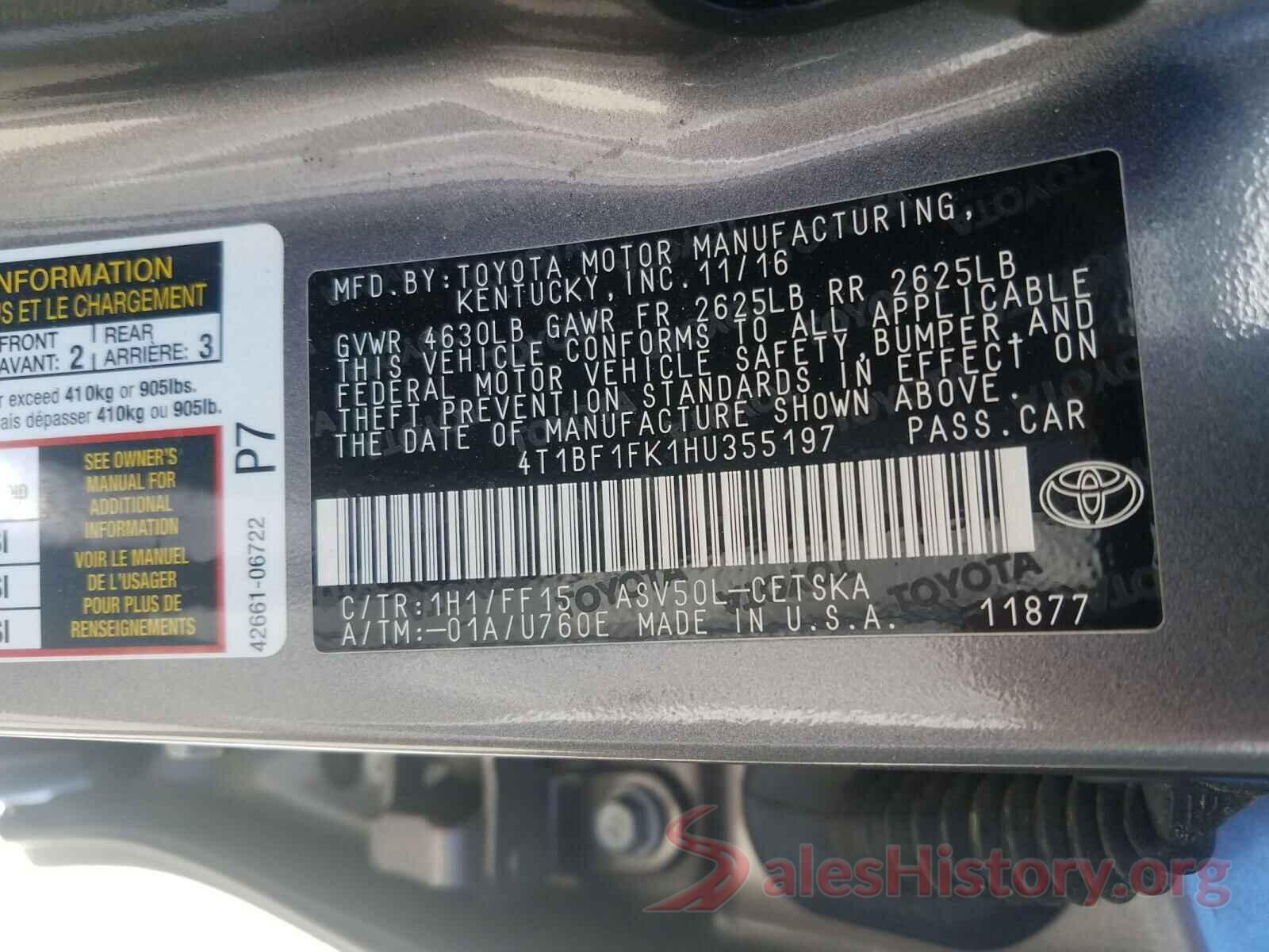 4T1BF1FK1HU355197 2017 TOYOTA CAMRY