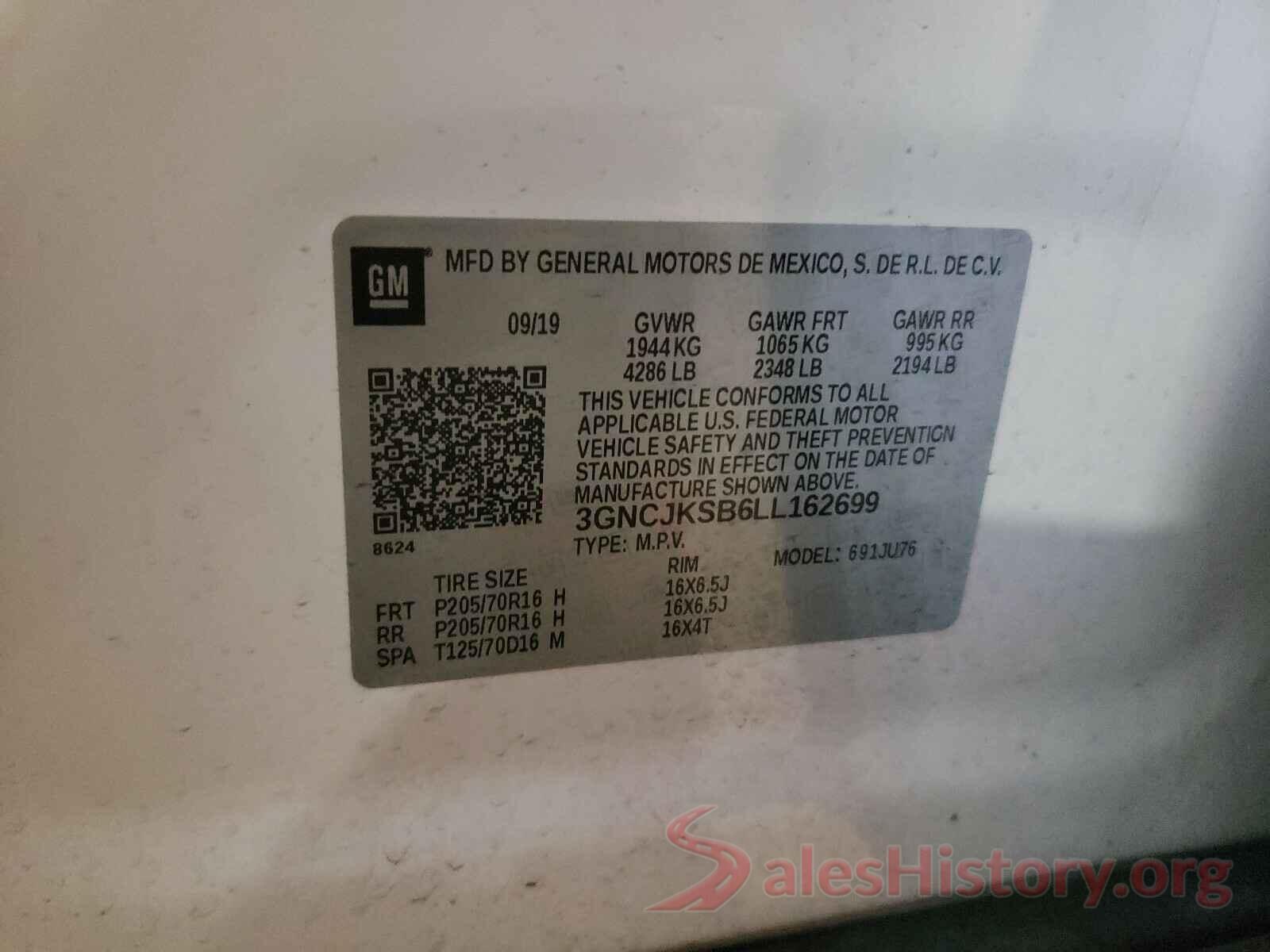 3GNCJKSB6LL162699 2020 CHEVROLET TRAX