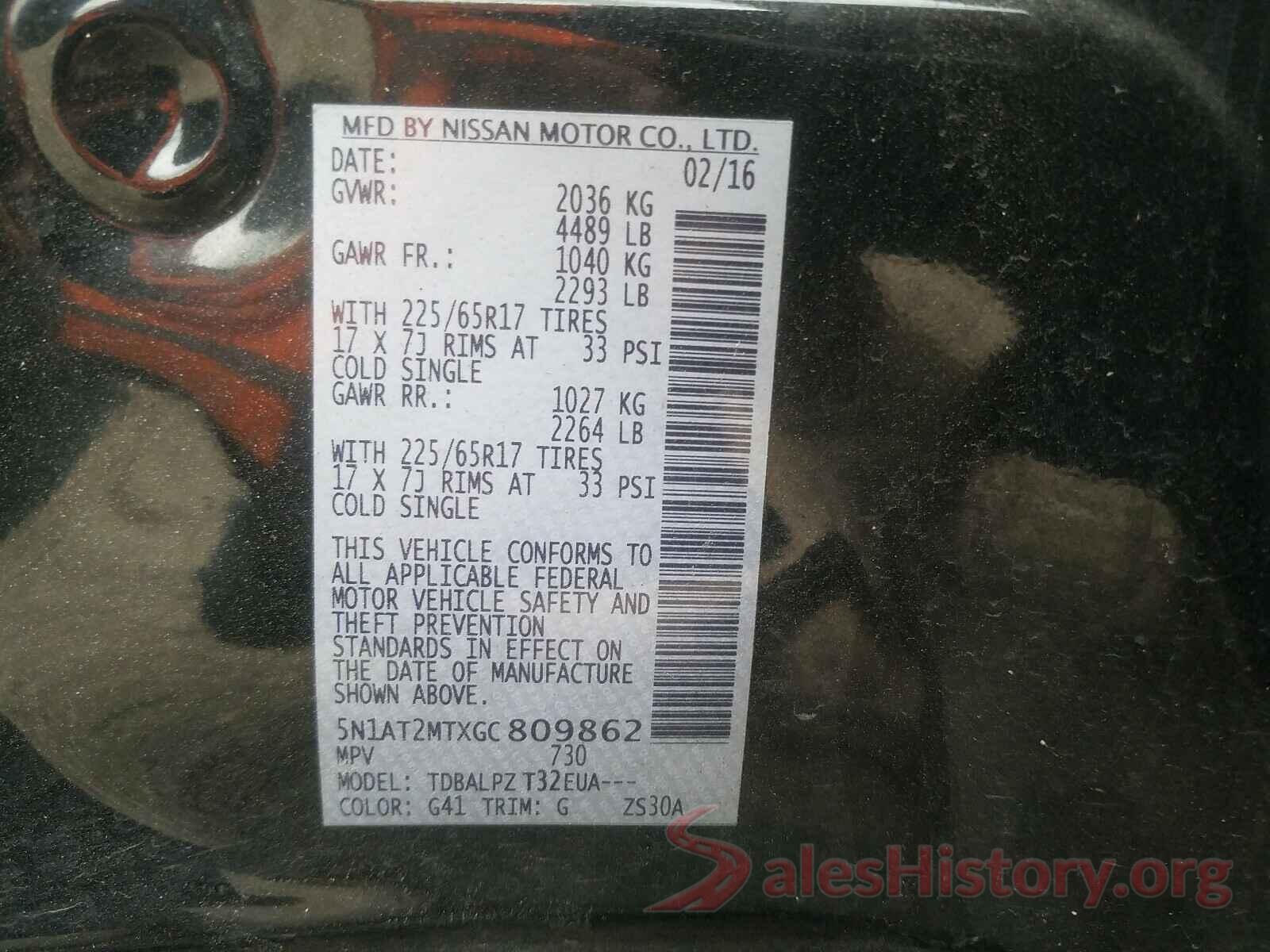 5N1AT2MTXGC809862 2016 NISSAN ROGUE