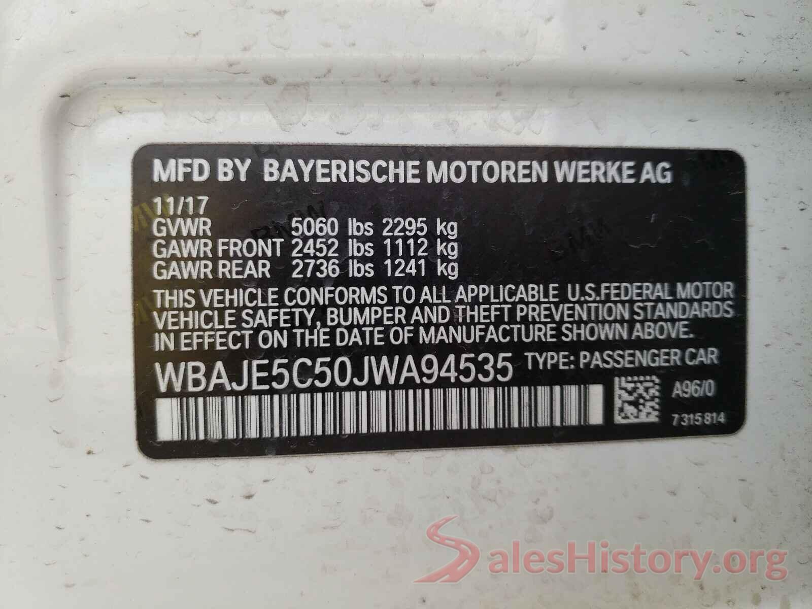 WBAJE5C50JWA94535 2018 BMW 5 SERIES