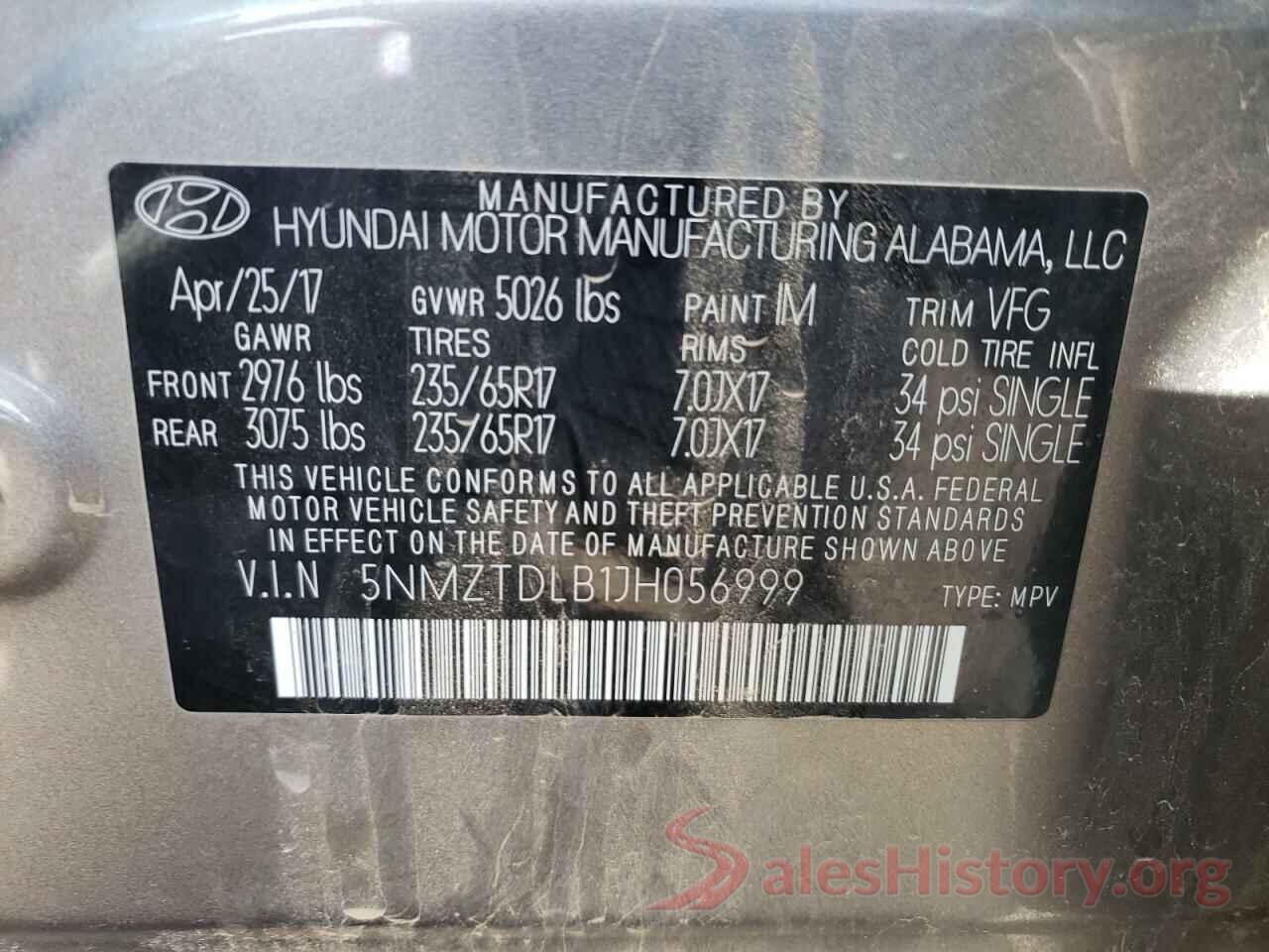 5NMZTDLB1JH056999 2018 HYUNDAI SANTA FE