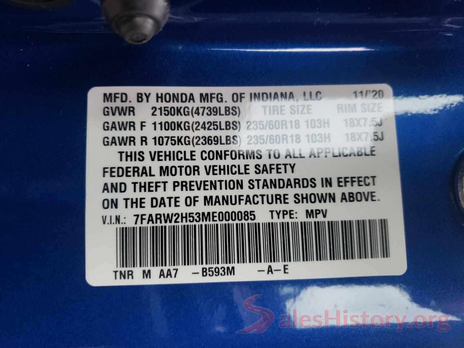 7FARW2H53ME000085 2021 HONDA CRV