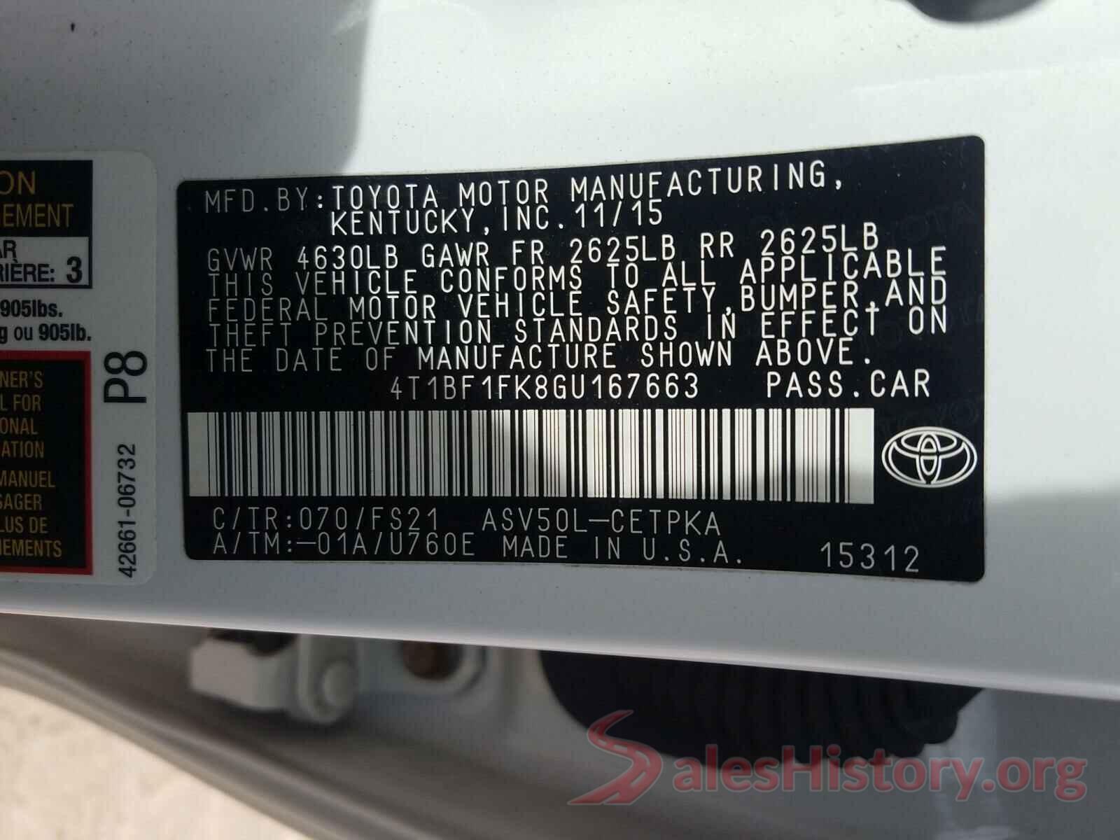 4T1BF1FK8GU167663 2016 TOYOTA CAMRY