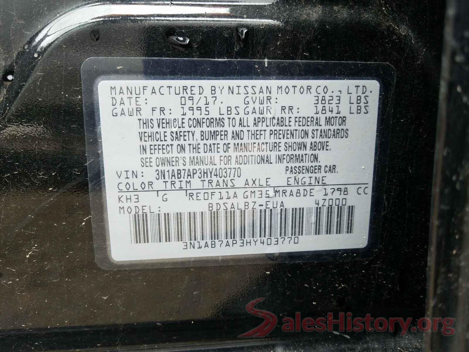 3N1AB7AP3HY403770 2017 NISSAN SENTRA