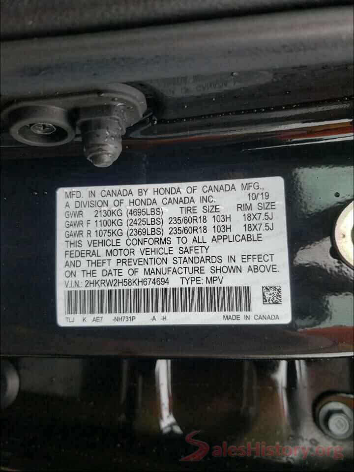 2HKRW2H58KH674694 2019 HONDA CRV