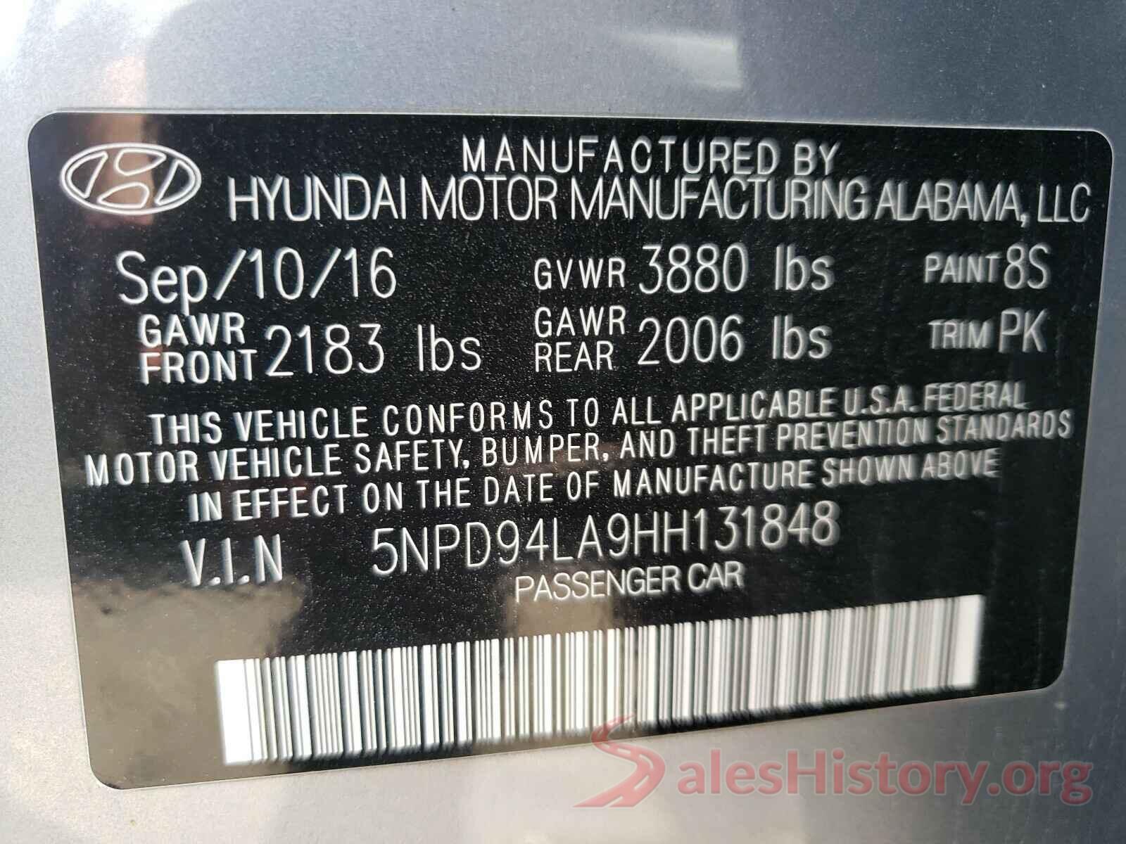 5NPD94LA9HH131848 2017 HYUNDAI ELANTRA