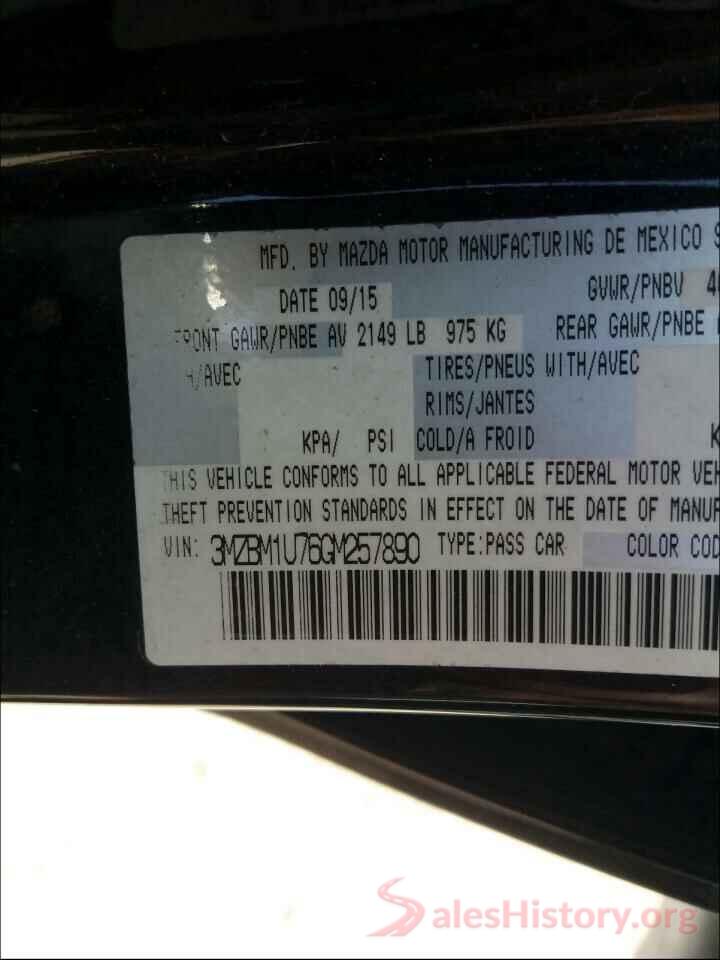 3MZBM1U76GM257890 2016 MAZDA 3