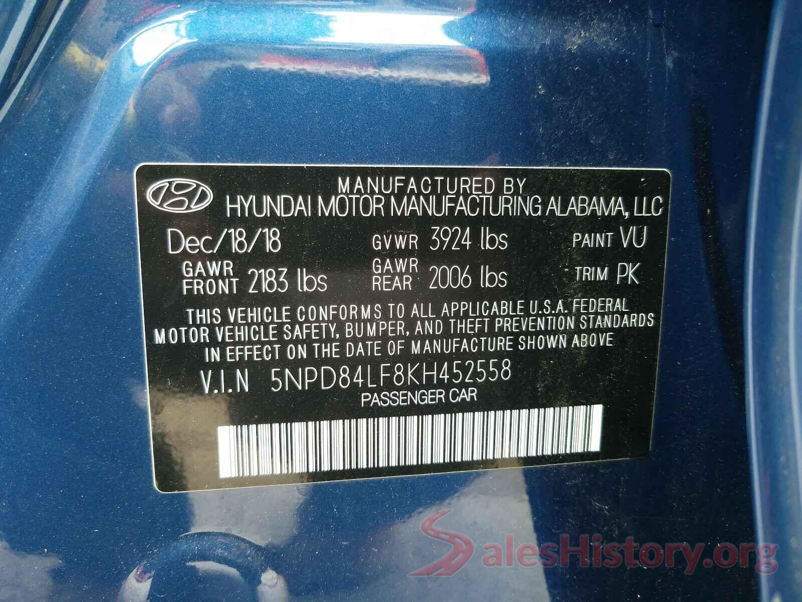 5NPD84LF8KH452558 2019 HYUNDAI ELANTRA