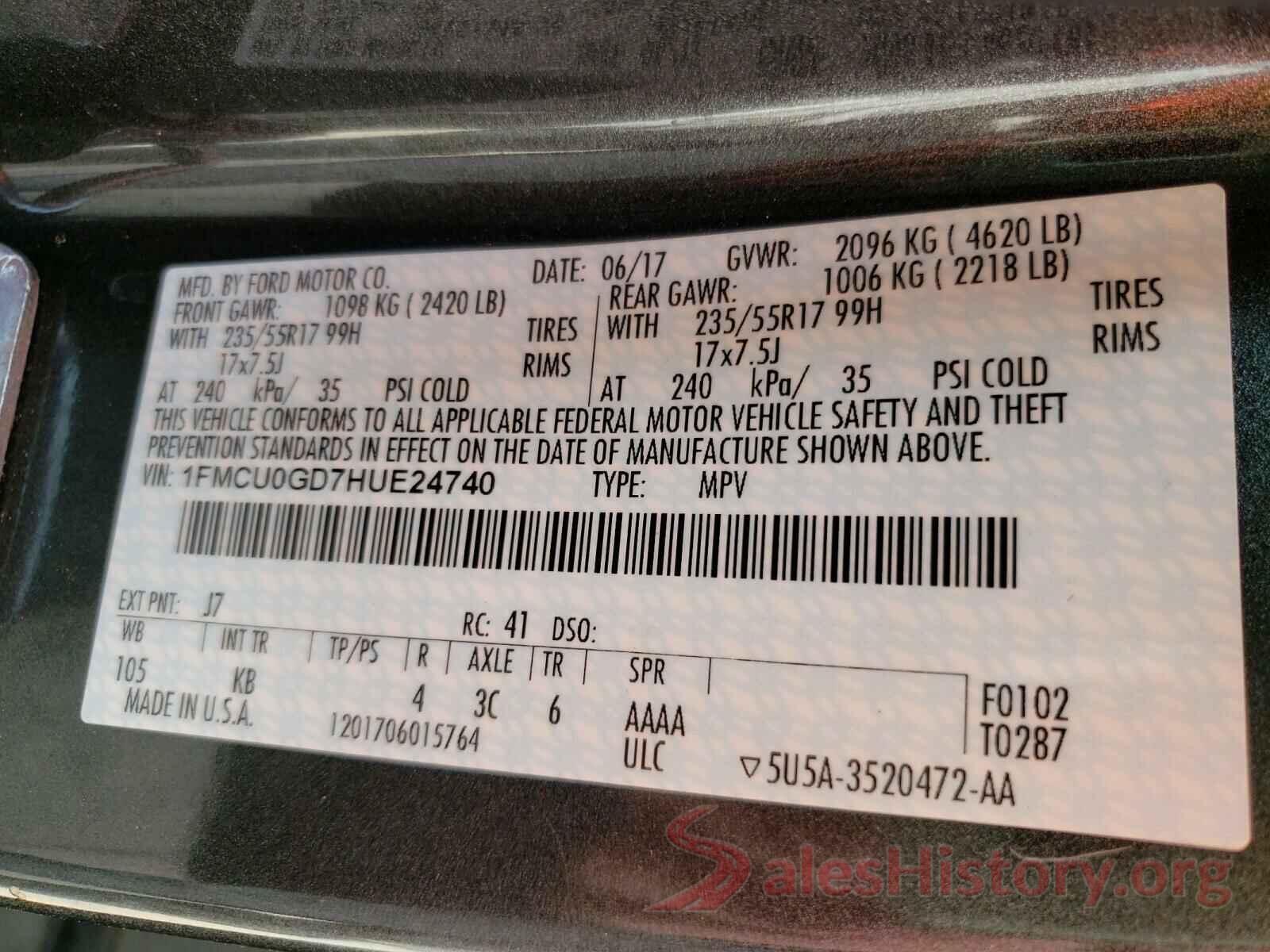 1FMCU0GD7HUE24740 2017 FORD ESCAPE