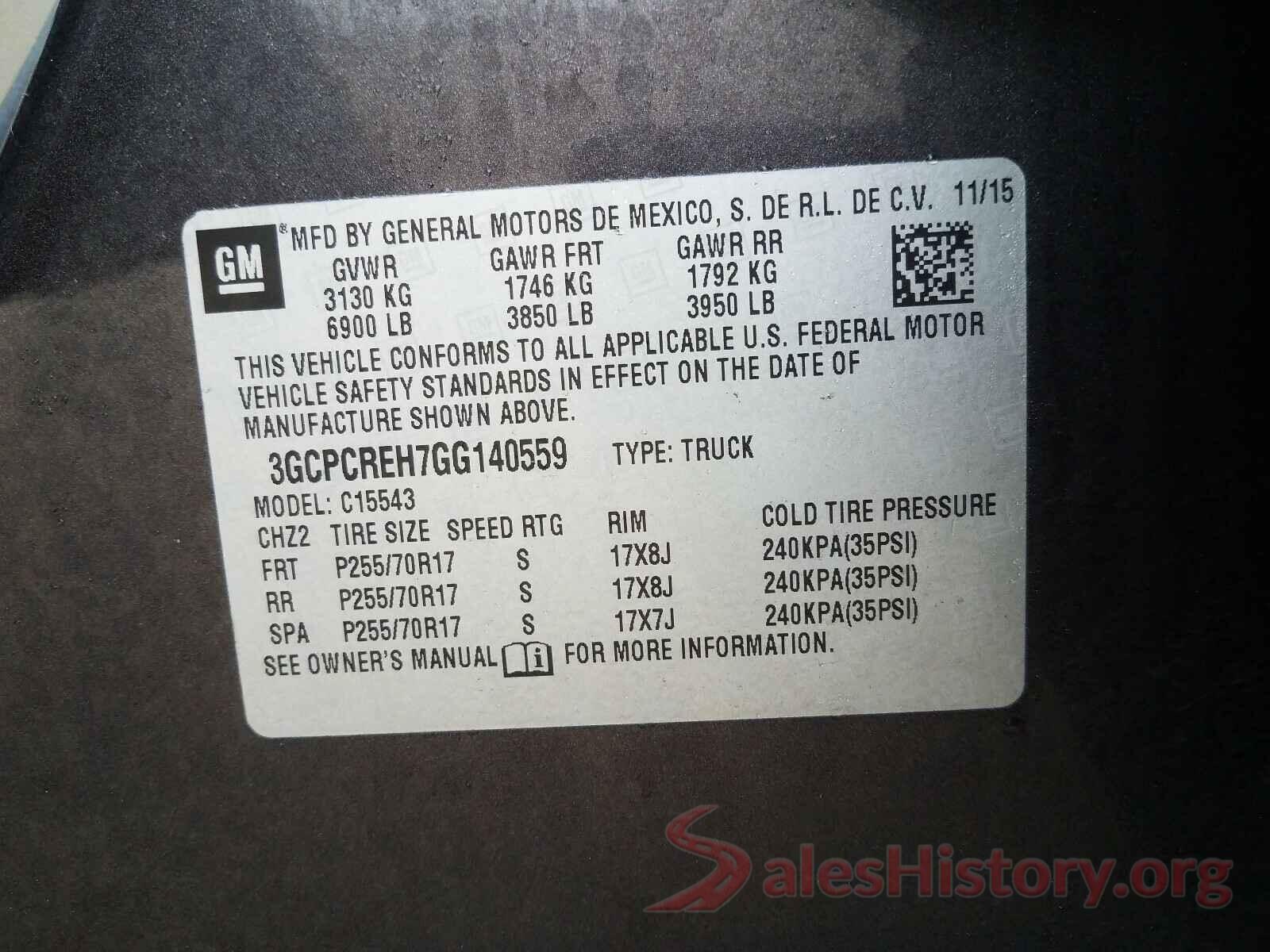 3GCPCREH7GG140559 2016 CHEVROLET SILVERADO