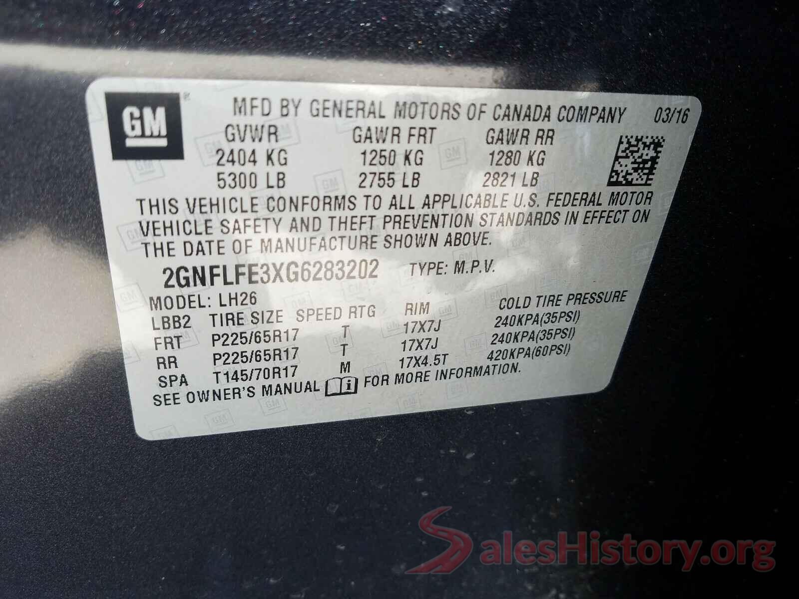 2GNFLFE3XG6283202 2016 CHEVROLET EQUINOX