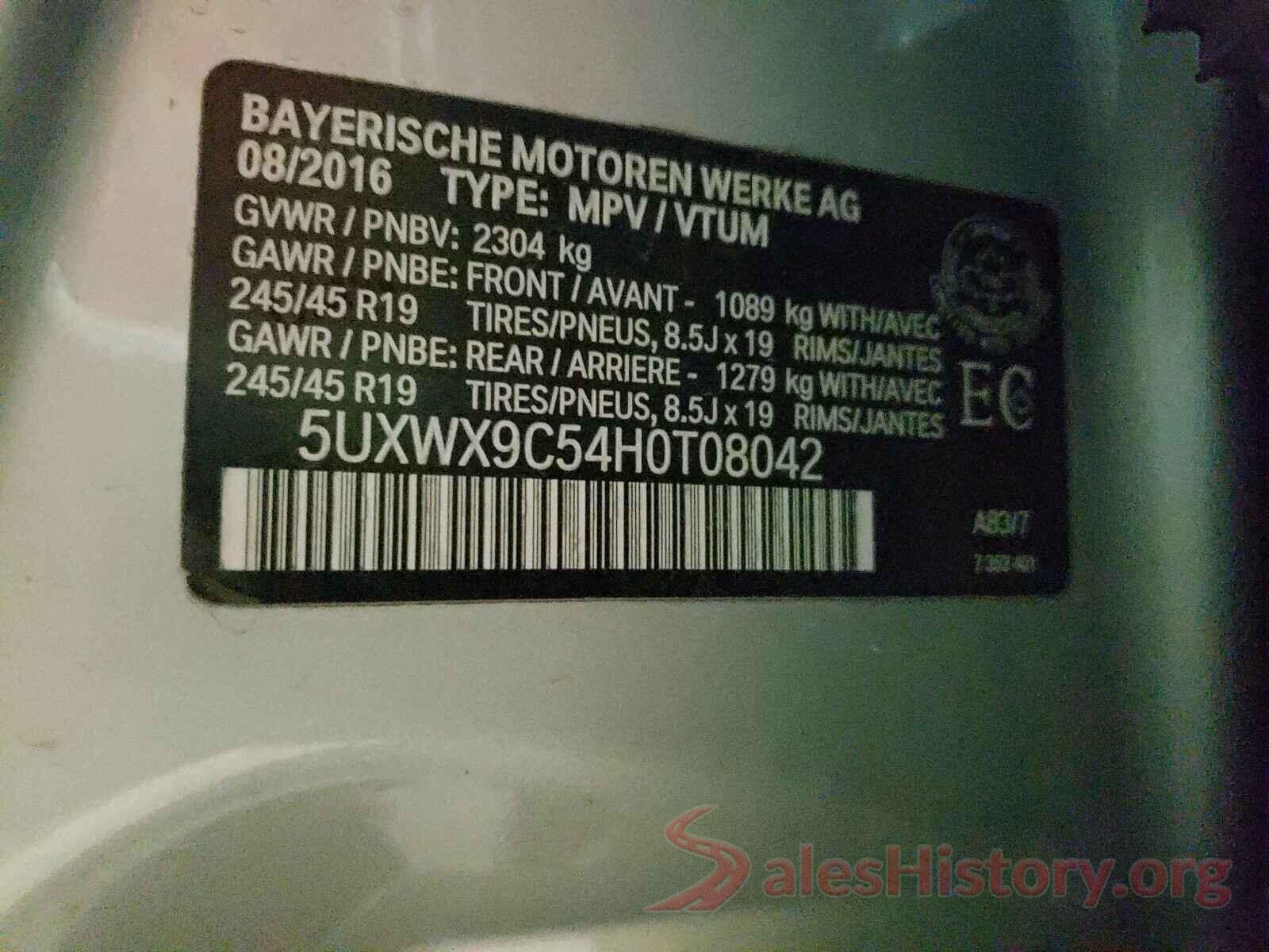 5UXWX9C54H0T08042 2017 BMW X3