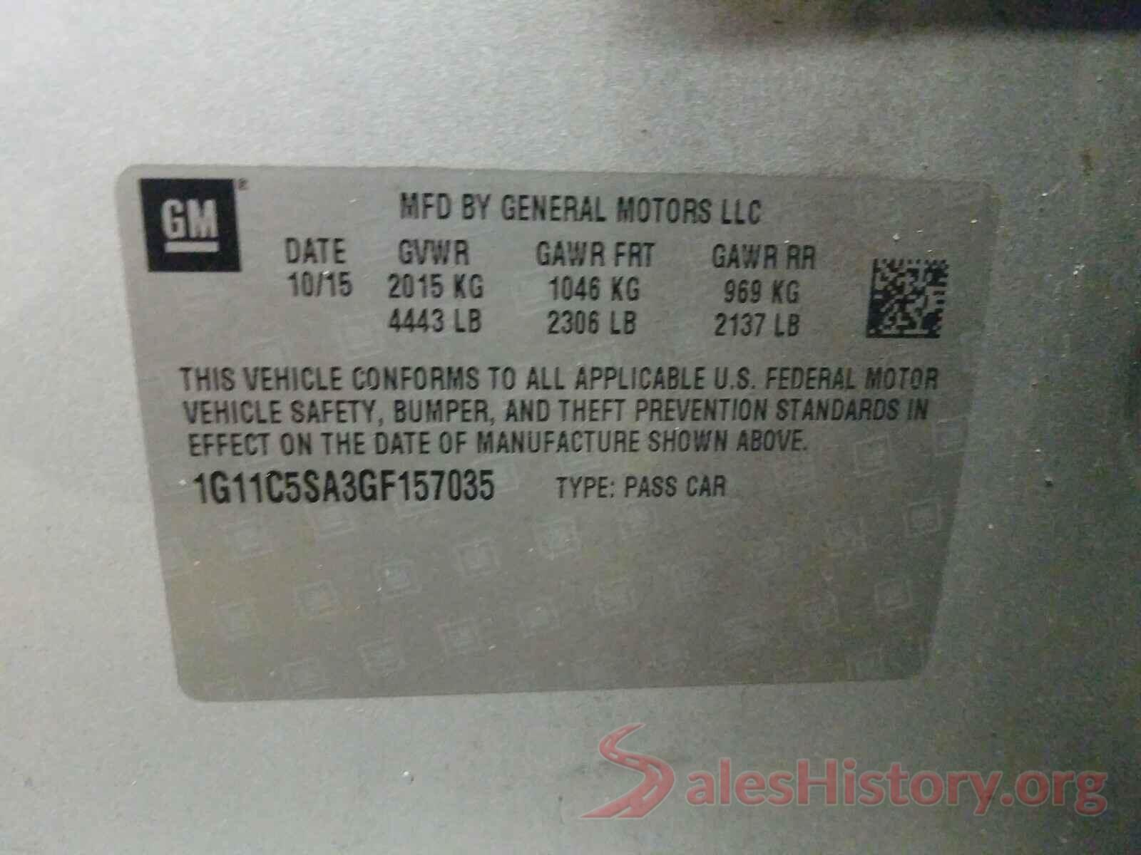 1G11C5SA3GF157035 2016 CHEVROLET MALIBU