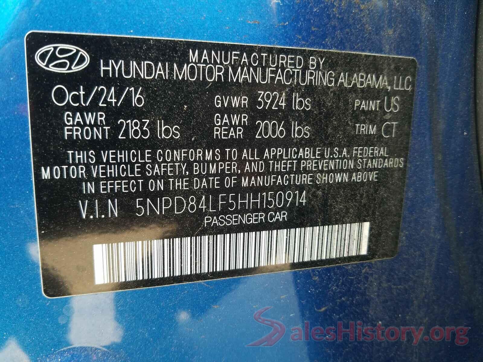 5NPD84LF5HH150914 2017 HYUNDAI ELANTRA