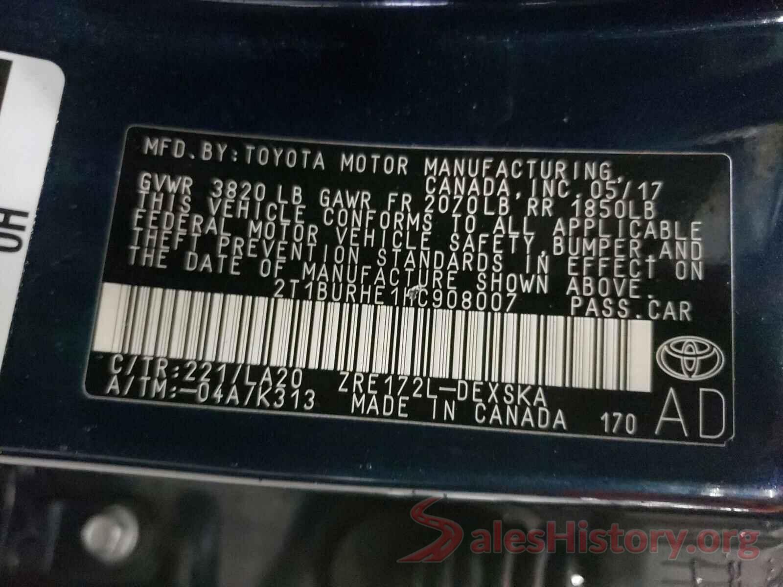 2T1BURHE1HC908007 2017 TOYOTA COROLLA