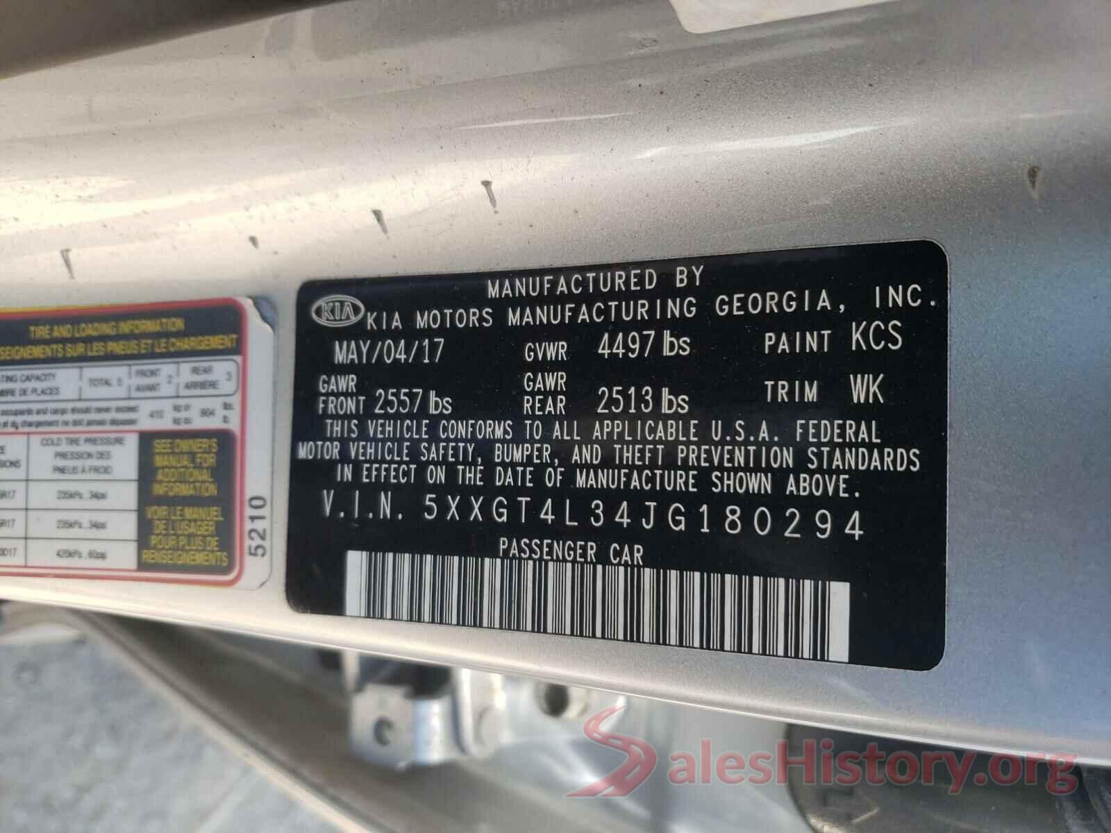 5XXGT4L34JG180294 2018 KIA OPTIMA