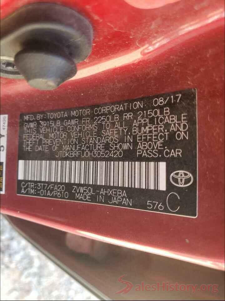 JTDKBRFU0H3052420 2017 TOYOTA PRIUS