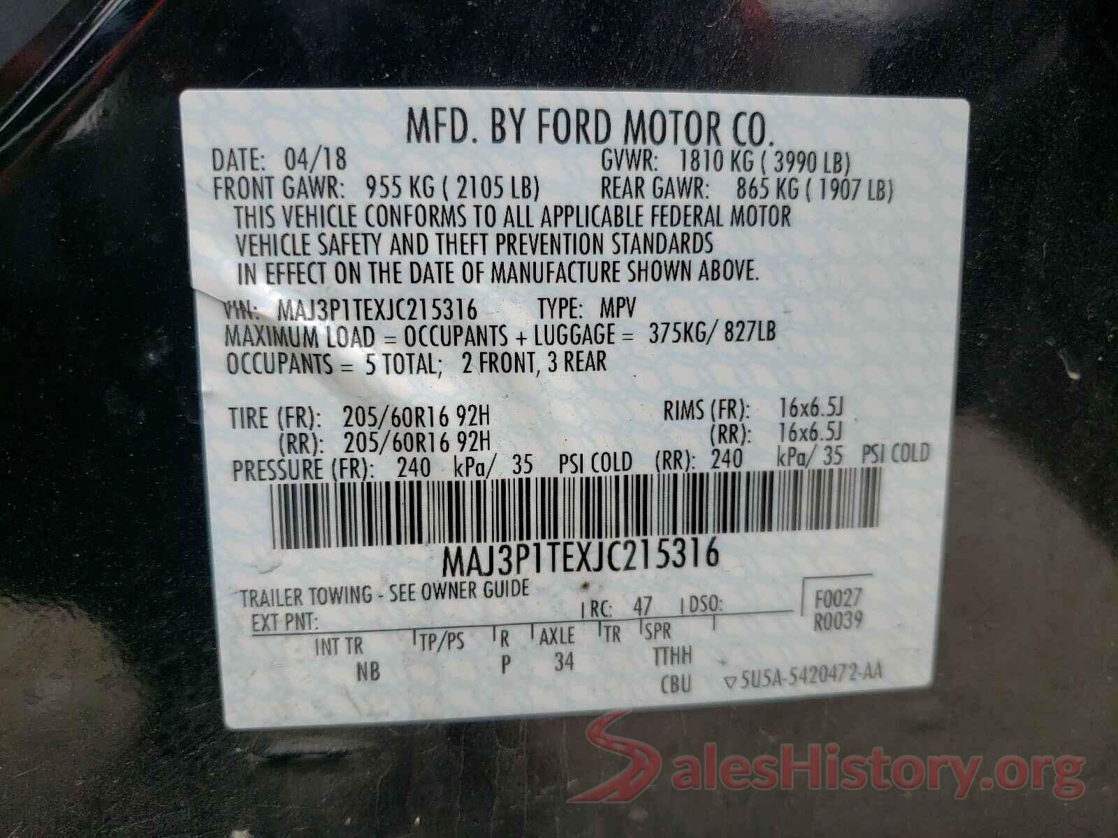 MAJ3P1TEXJC215316 2018 FORD ALL OTHER