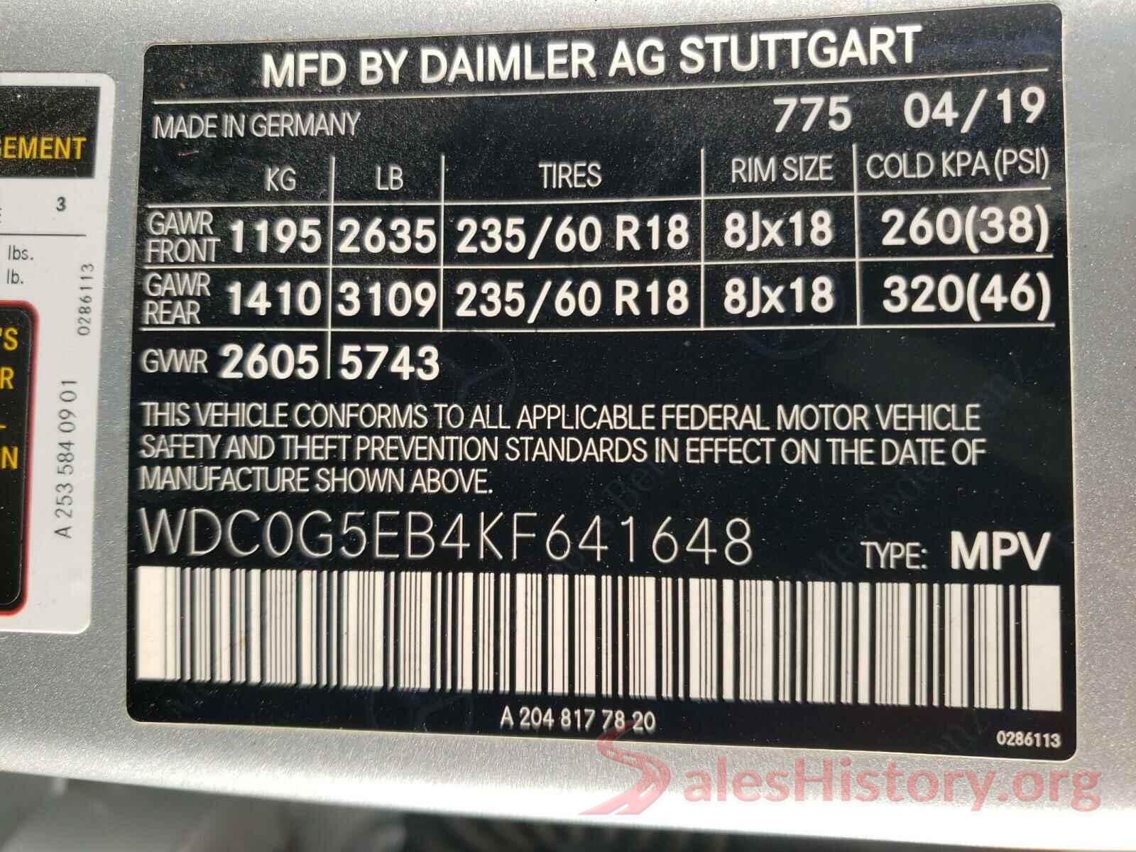 WDC0G5EB4KF641648 2019 MERCEDES-BENZ G CLASS