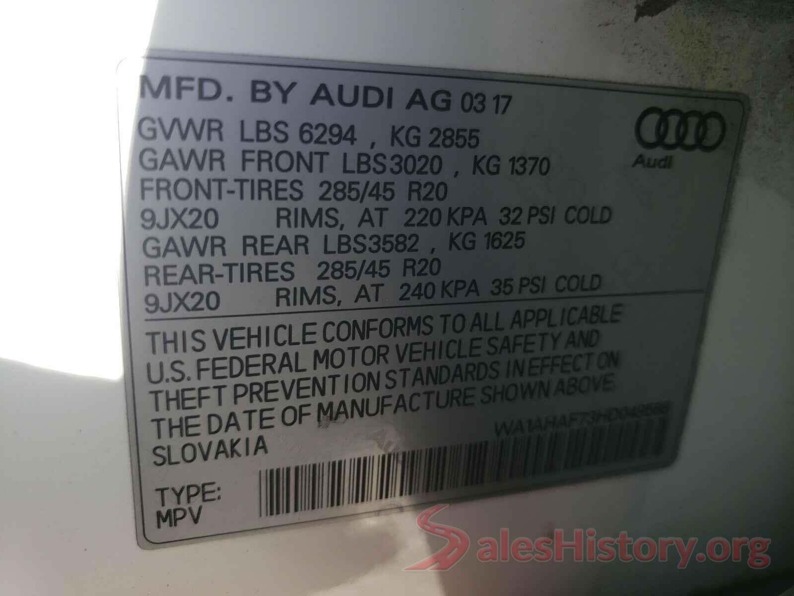 WA1AHAF73HD049568 2017 AUDI Q7