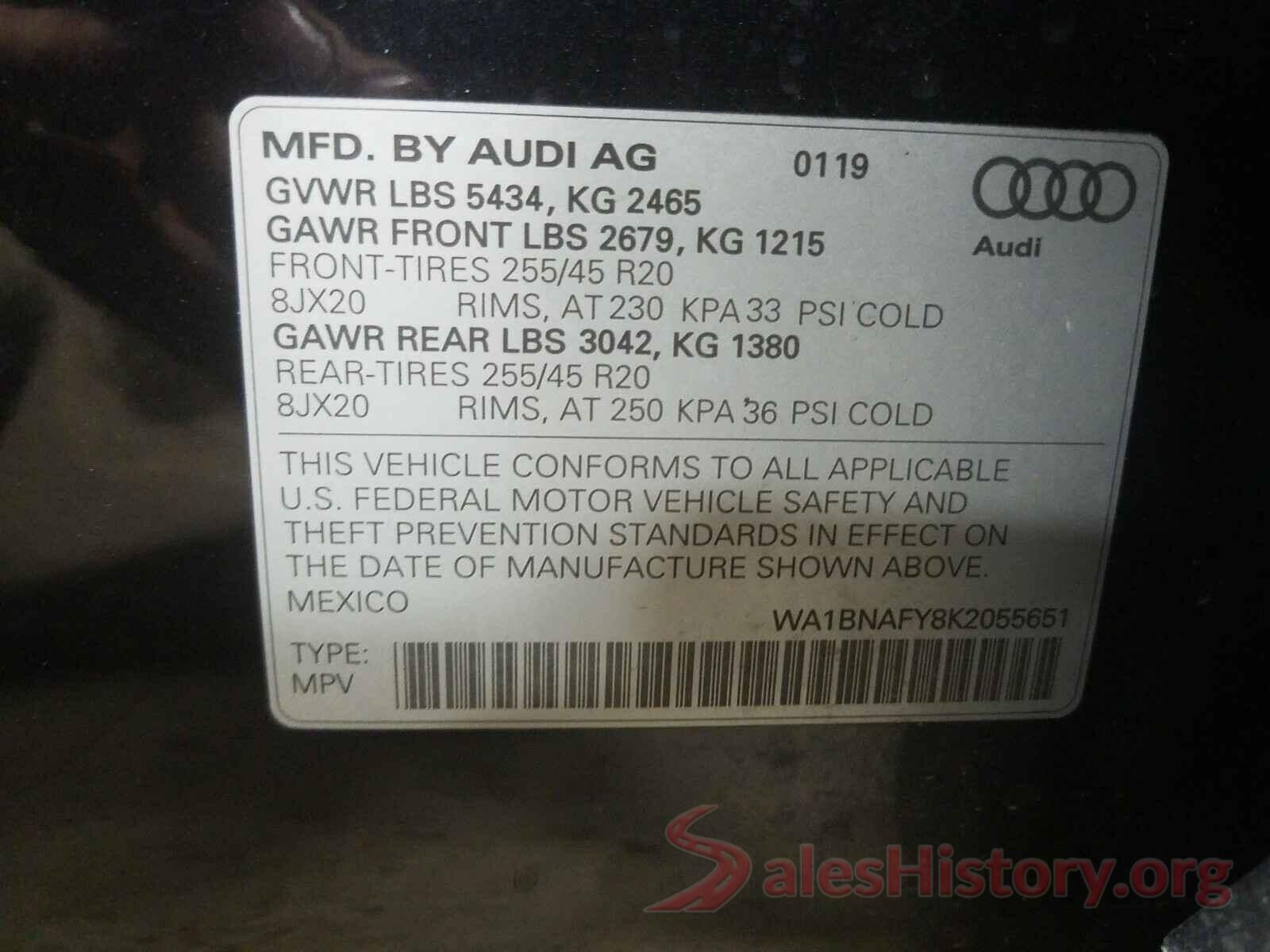 WA1BNAFY8K2055651 2019 AUDI Q5