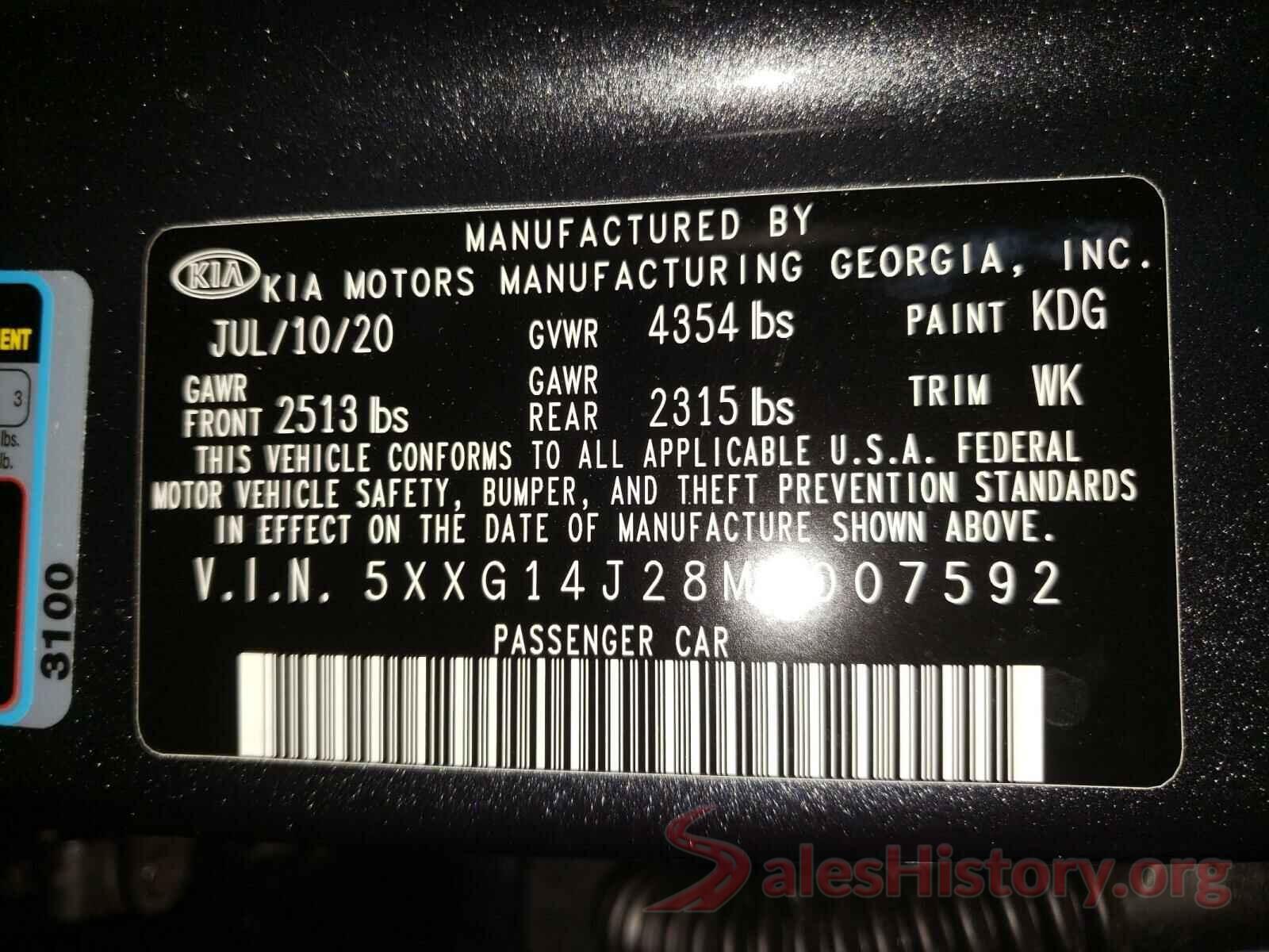 5XXG14J28MG007592 2021 KIA K5