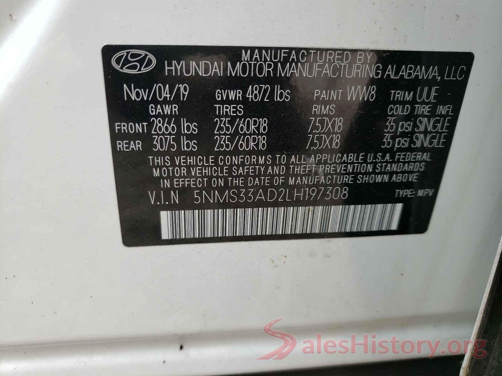 5NMS33AD2LH197308 2020 HYUNDAI SANTA FE