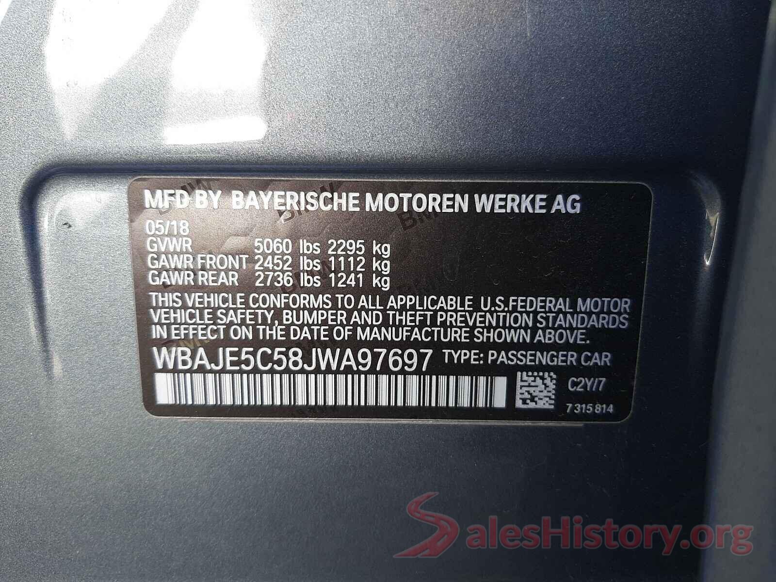 WBAJE5C58JWA97697 2018 BMW 5 SERIES