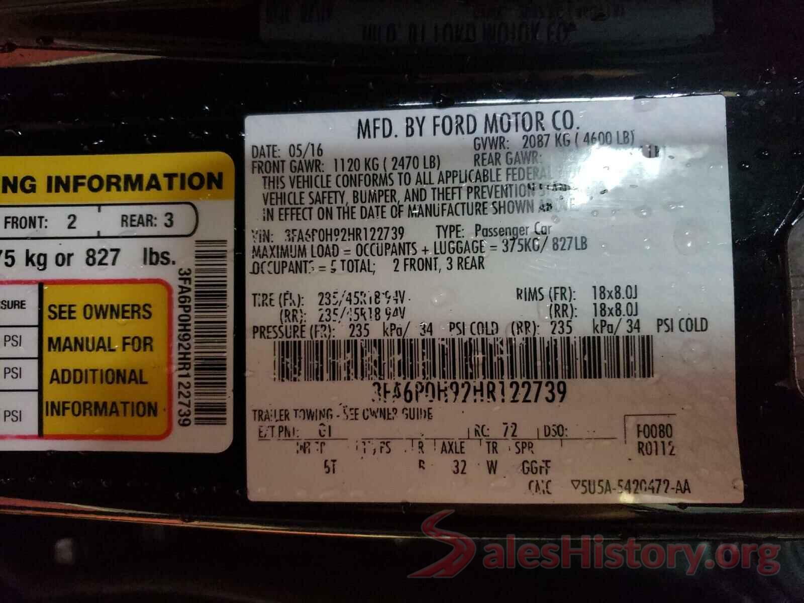 3FA6P0H92HR122739 2017 FORD FUSION