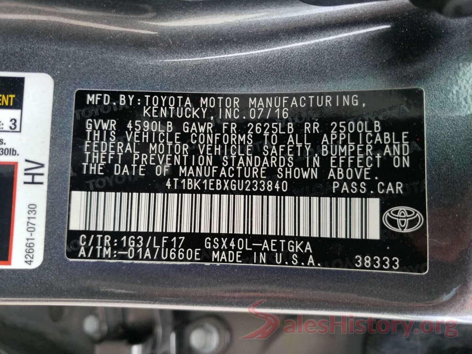 4T1BK1EBXGU233840 2016 TOYOTA AVALON