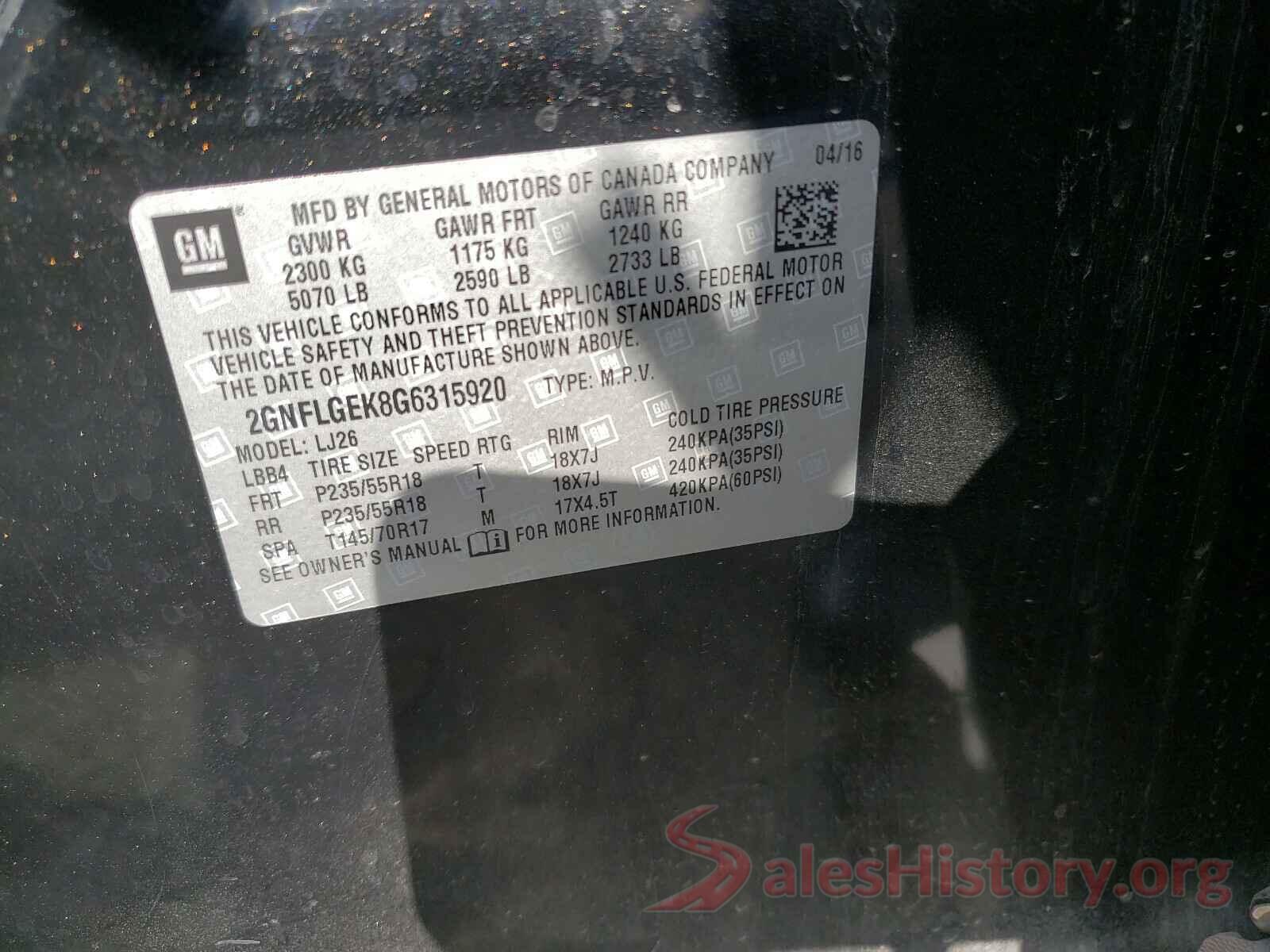 2GNFLGEK8G6315920 2016 CHEVROLET EQUINOX