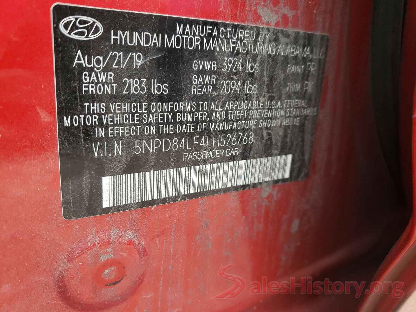 5NPD84LF4LH526768 2020 HYUNDAI ELANTRA