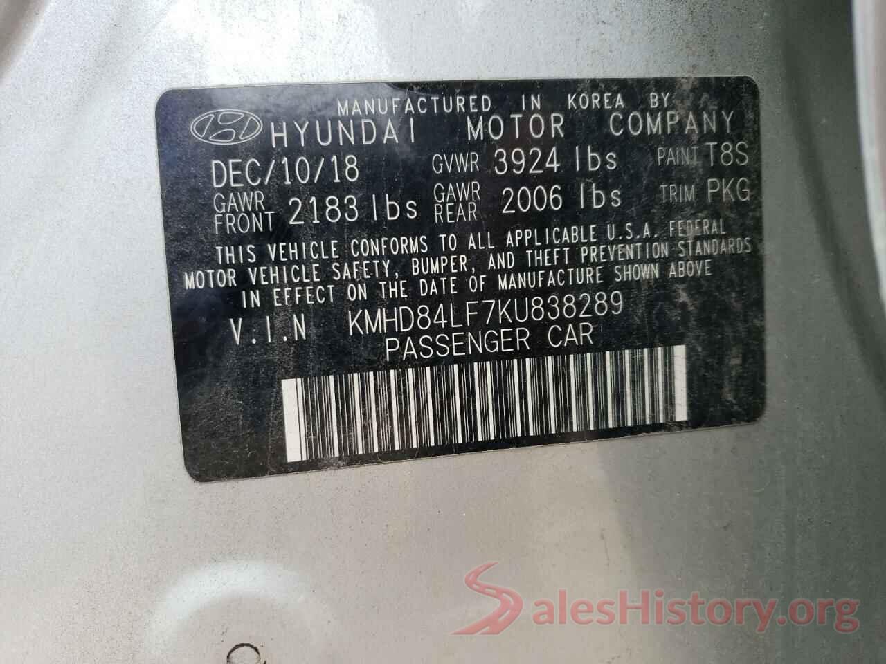 KMHD84LF7KU838289 2019 HYUNDAI ELANTRA