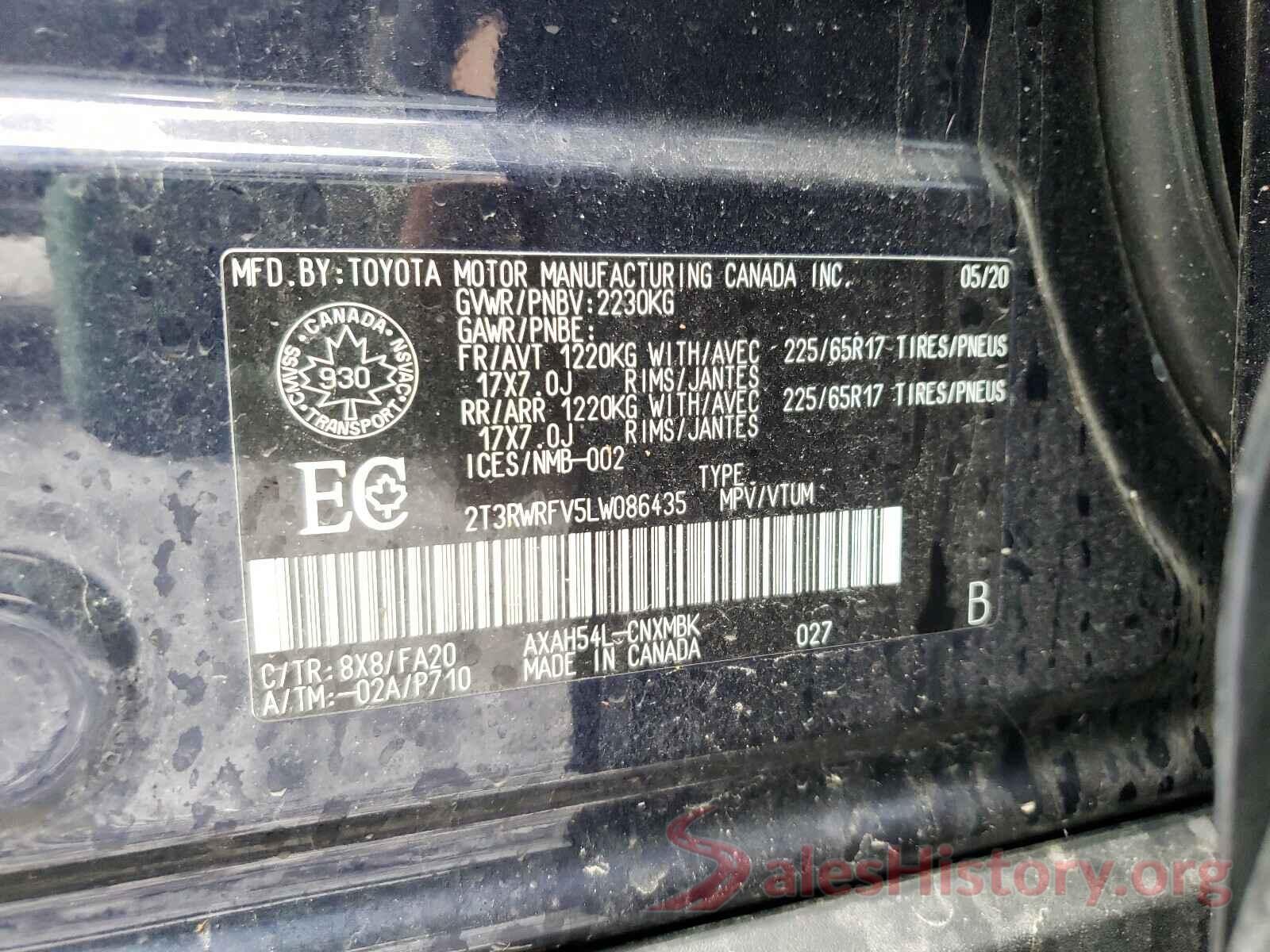 2T3RWRFV5LW086435 2020 TOYOTA RAV4