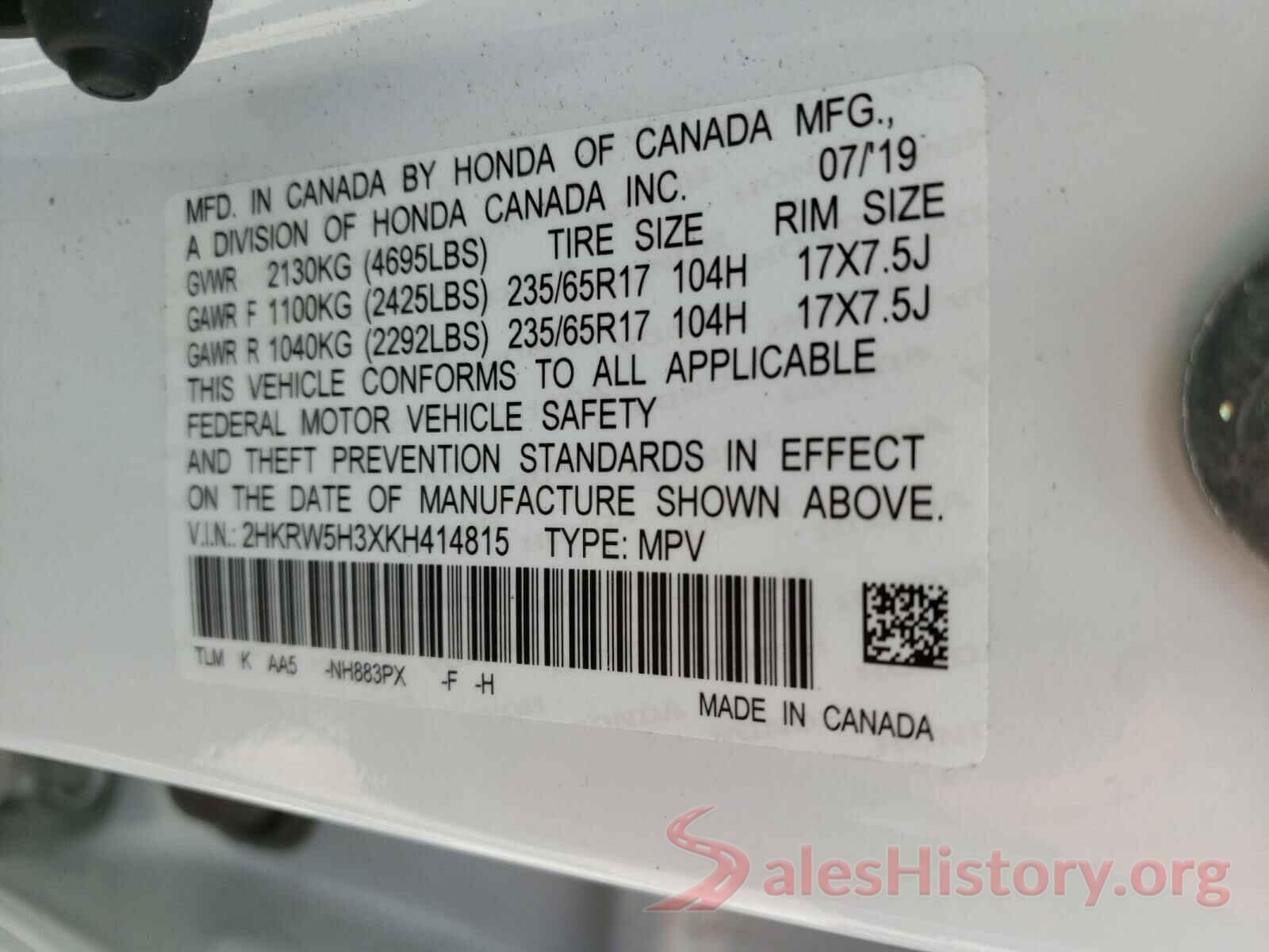 2HKRW5H3XKH414815 2019 HONDA CRV