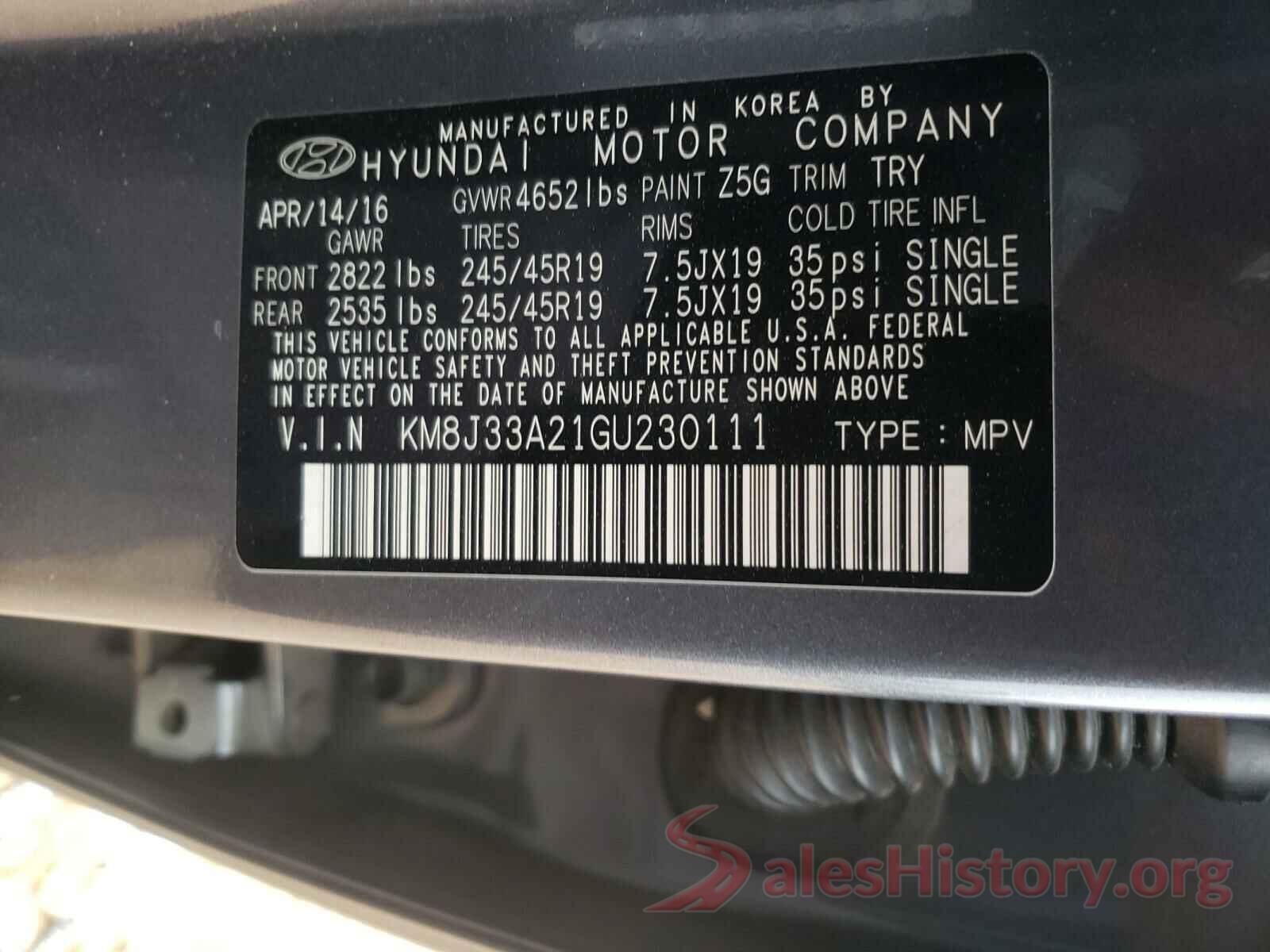 KM8J33A21GU230111 2016 HYUNDAI TUCSON