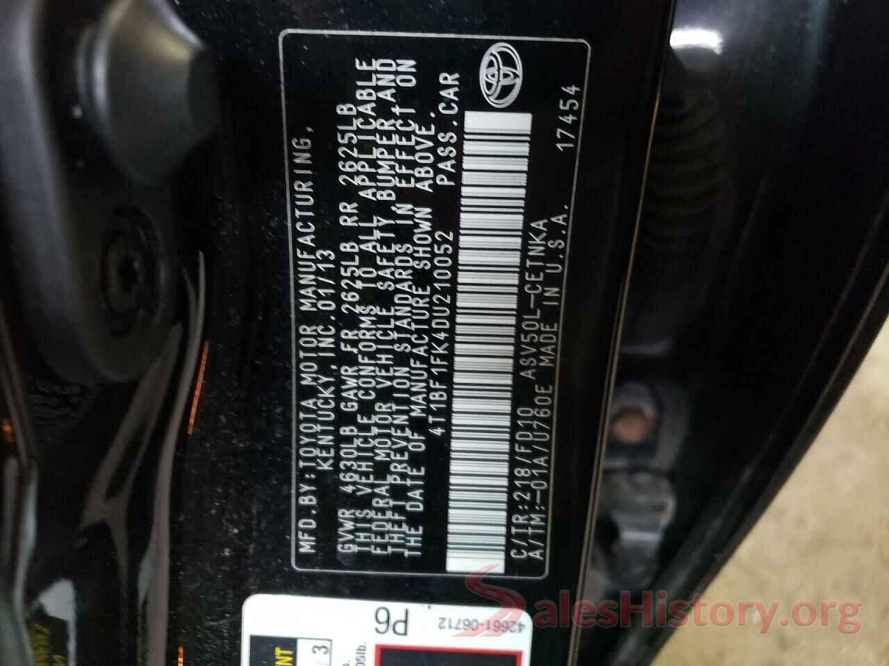 4T1BF1FK4DU210052 2013 TOYOTA CAMRY