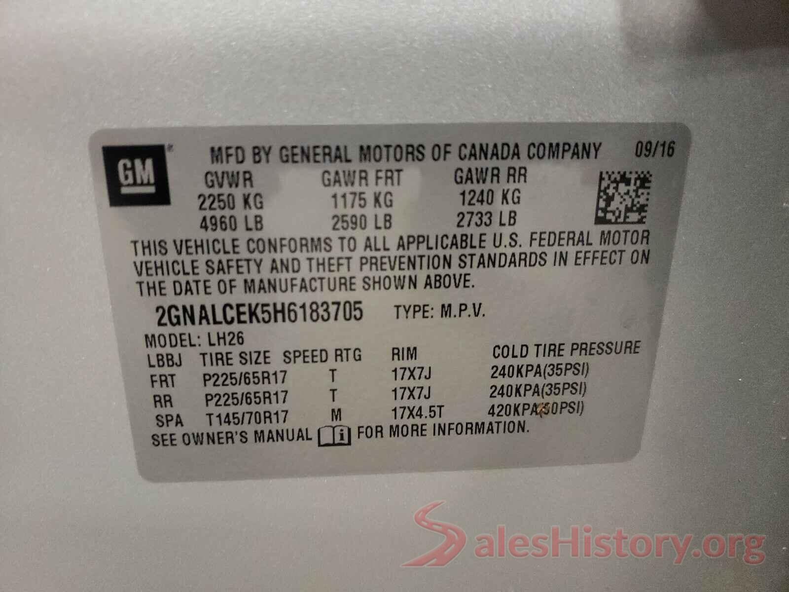 2GNALCEK5H6183705 2017 CHEVROLET EQUINOX