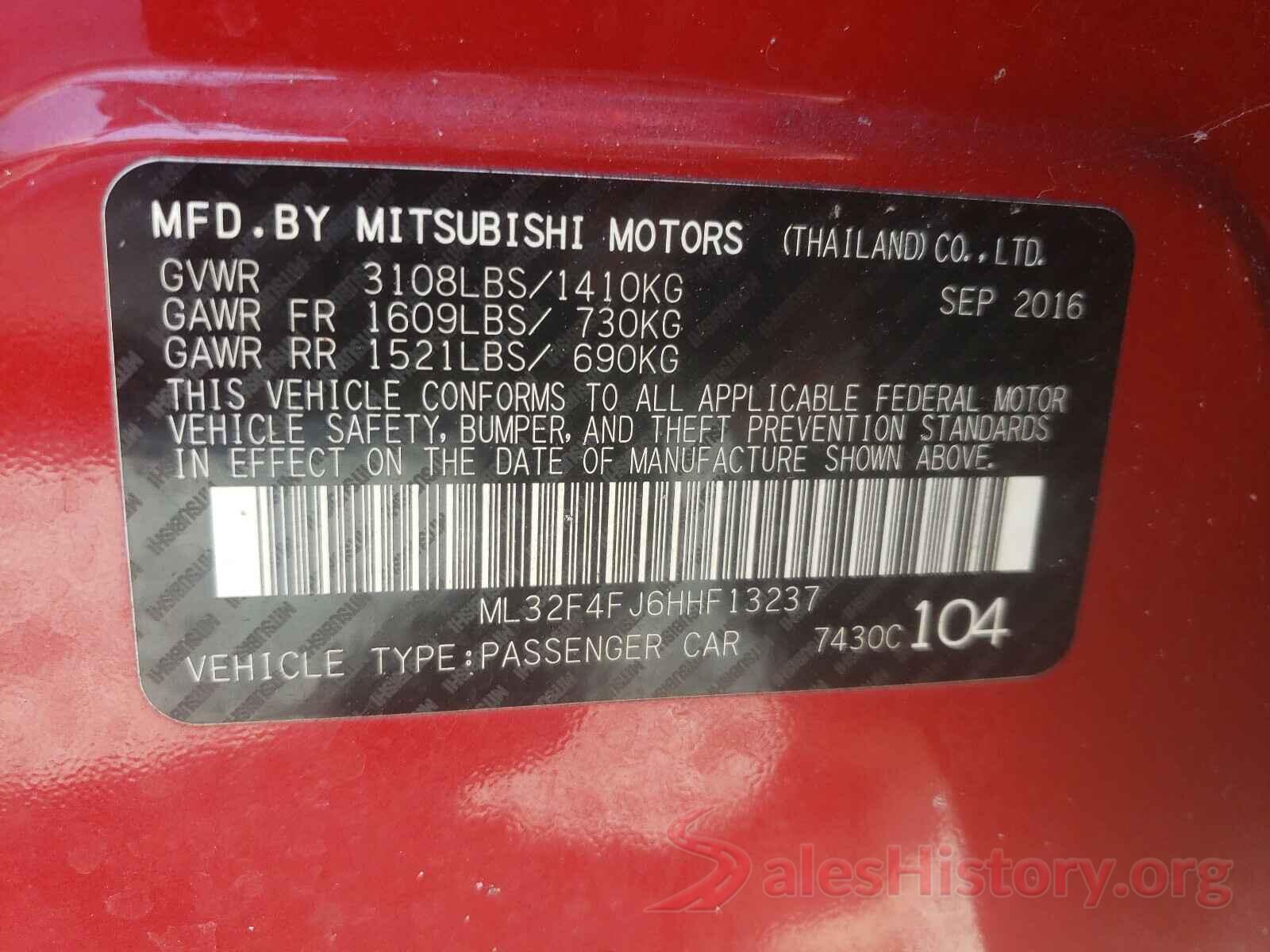 ML32F4FJ6HHF13237 2017 MITSUBISHI MIRAGE