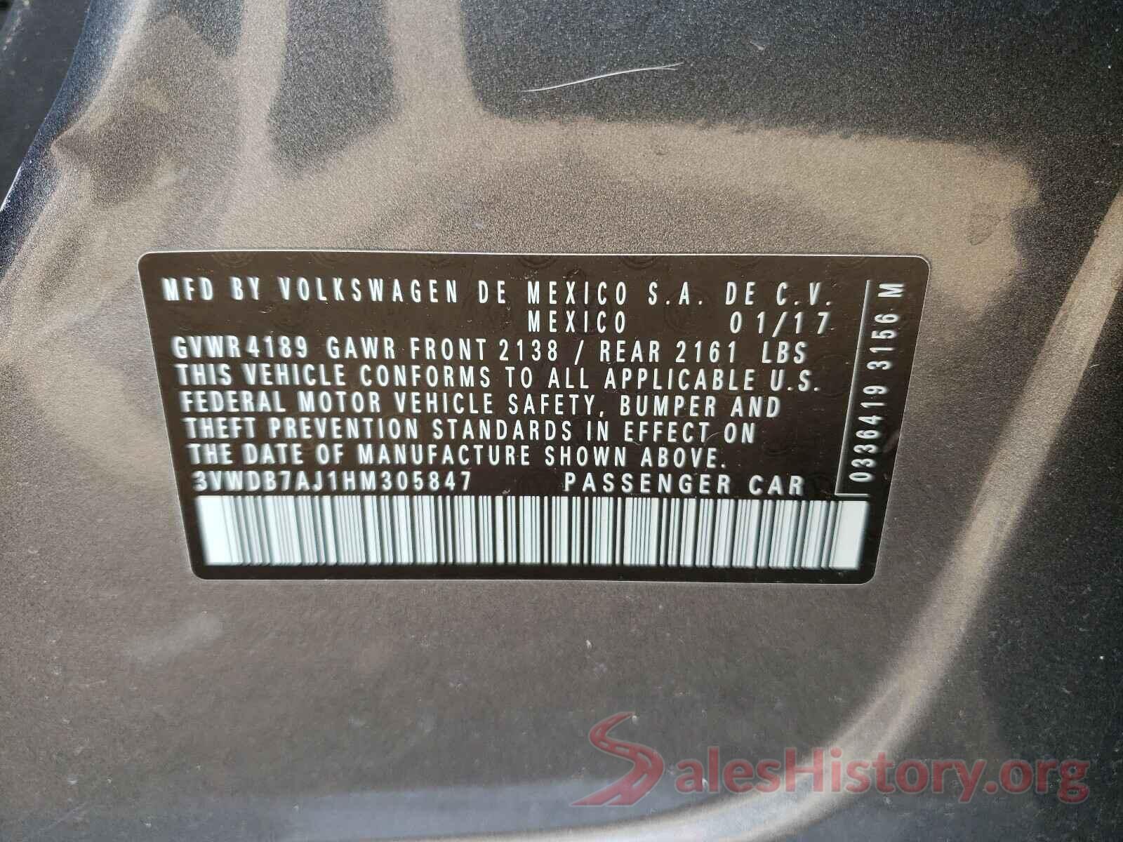 3VWDB7AJ1HM305847 2017 VOLKSWAGEN JETTA