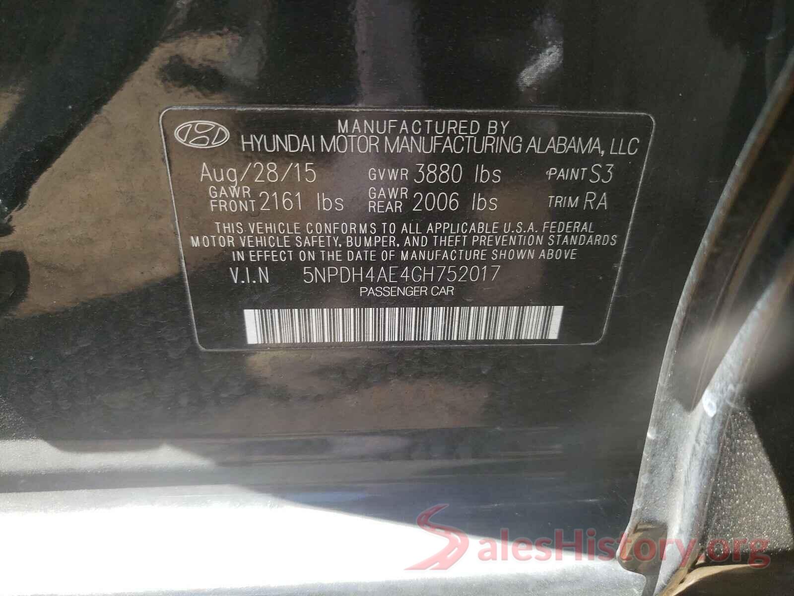 5NPDH4AE4GH752017 2016 HYUNDAI ELANTRA