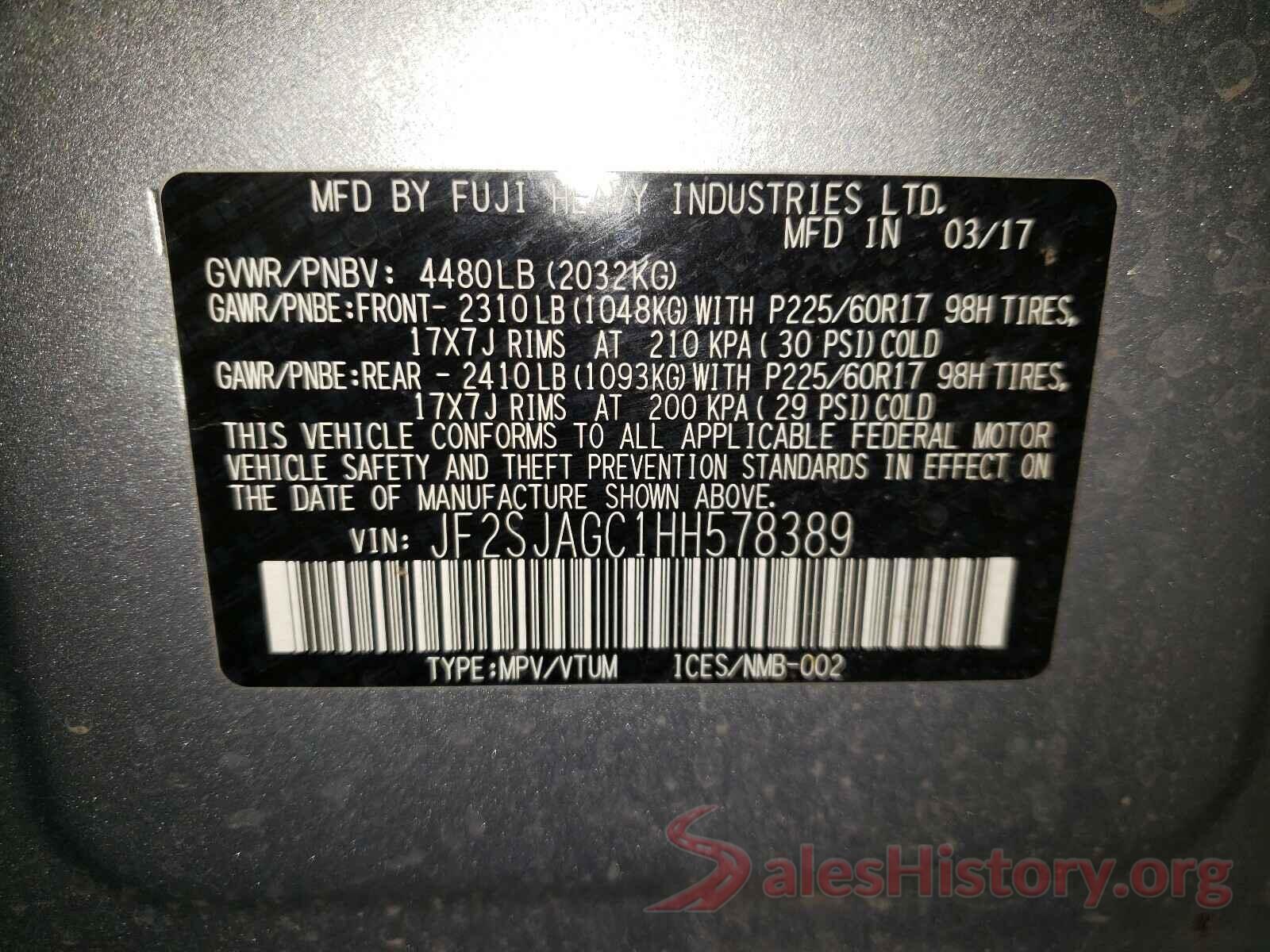 JF2SJAGC1HH578389 2017 SUBARU FORESTER