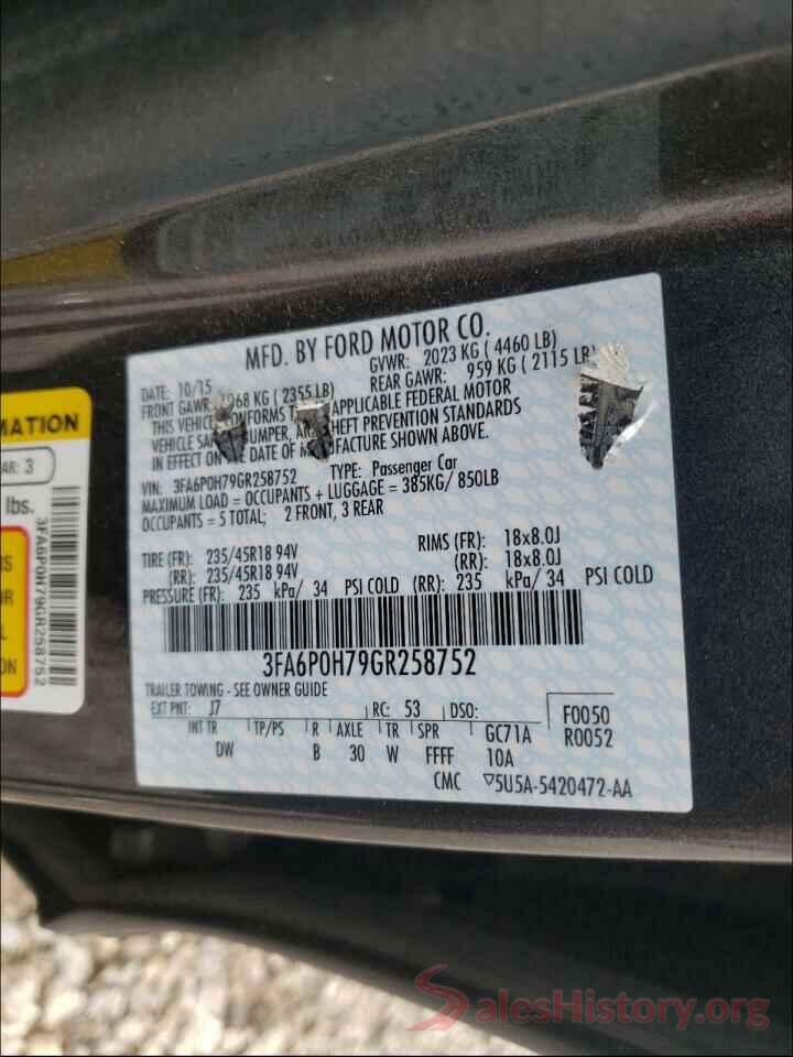 3FA6P0H79GR258752 2016 FORD FUSION