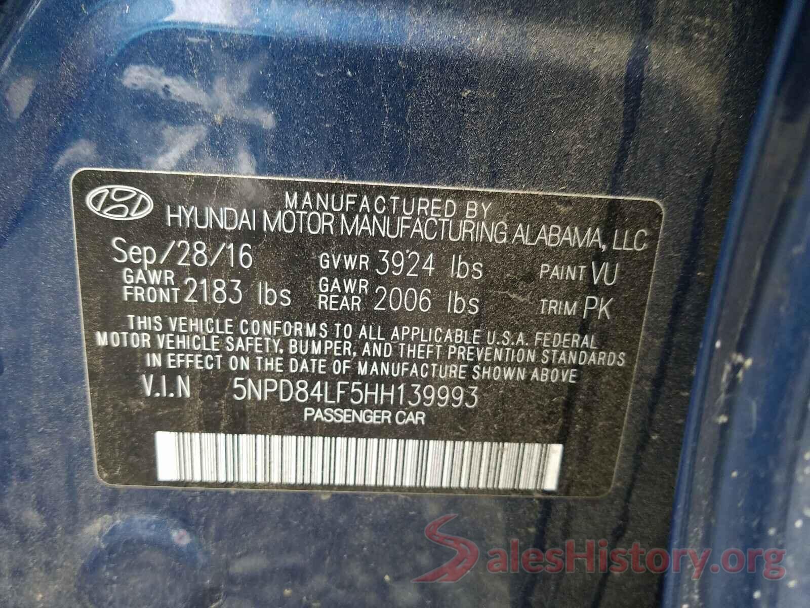 5NPD84LF5HH139993 2017 HYUNDAI ELANTRA