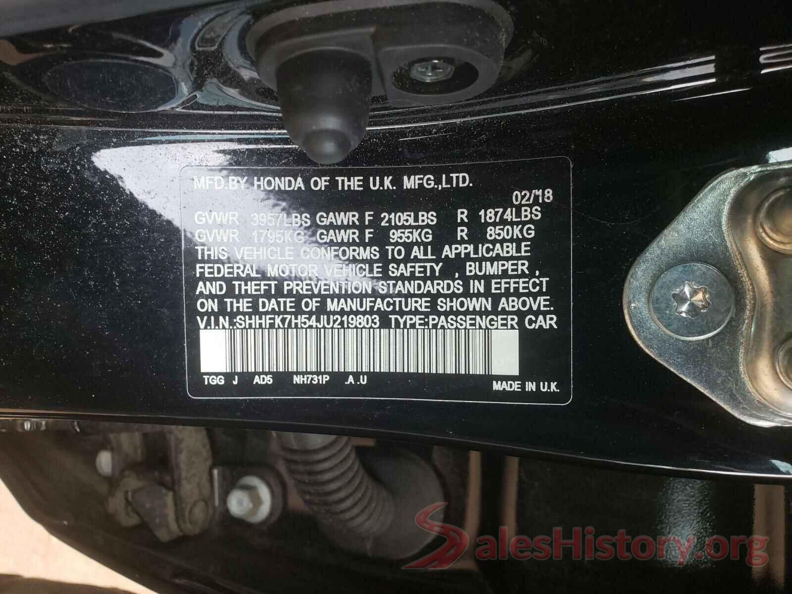 SHHFK7H54JU219803 2018 HONDA CIVIC