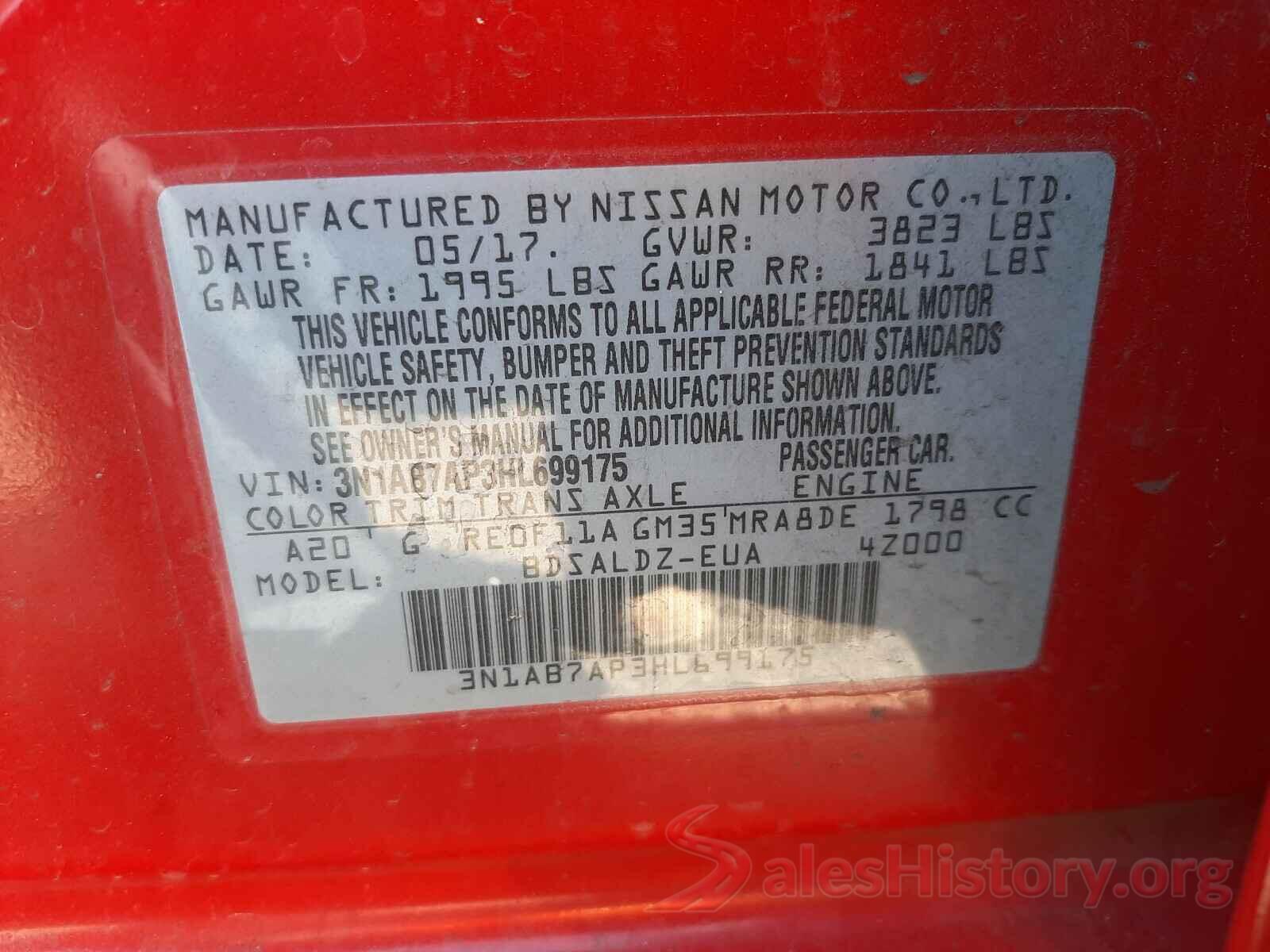 3N1AB7AP3HL699175 2017 NISSAN SENTRA