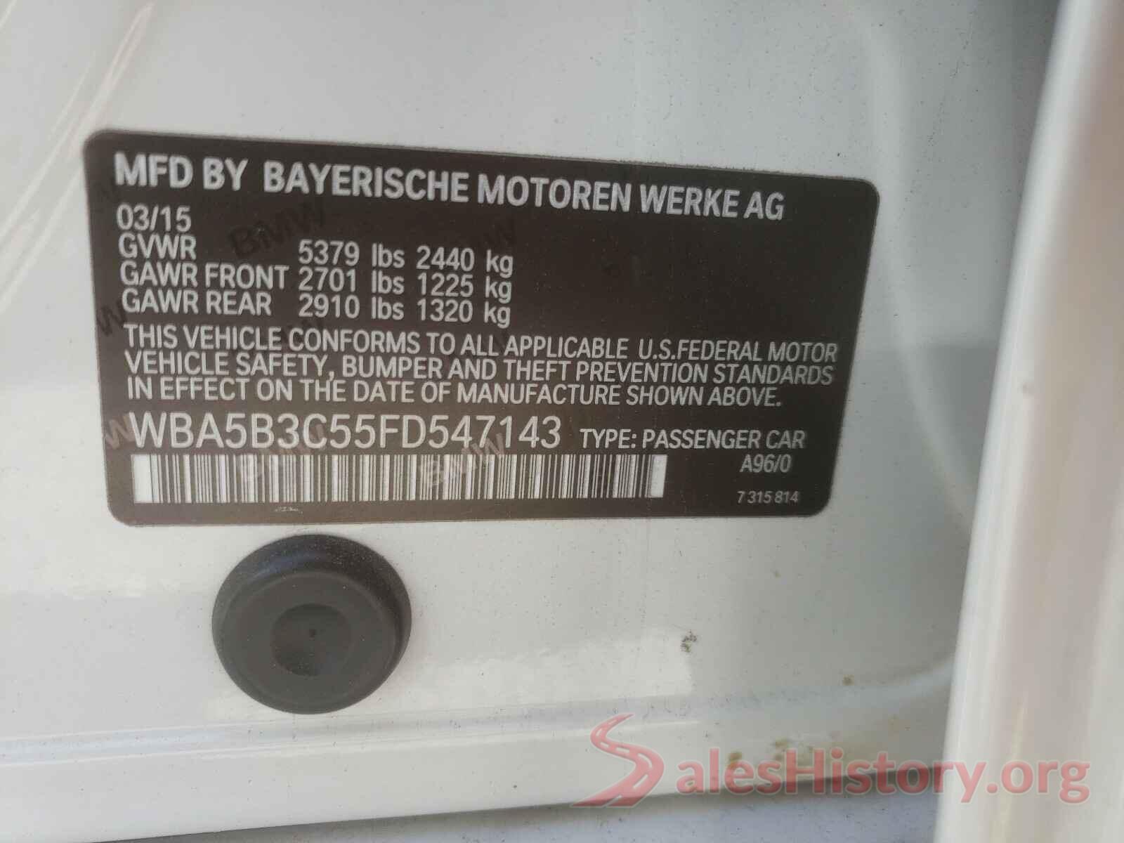 WBA5B3C55FD547143 2015 BMW 5 SERIES