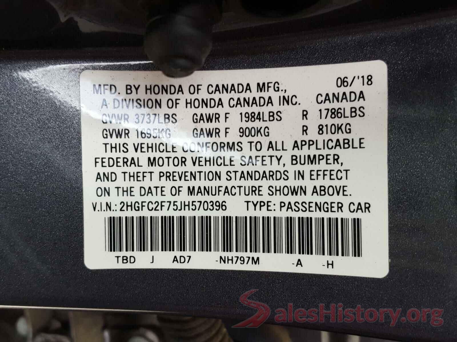 2HGFC2F75JH570396 2018 HONDA CIVIC